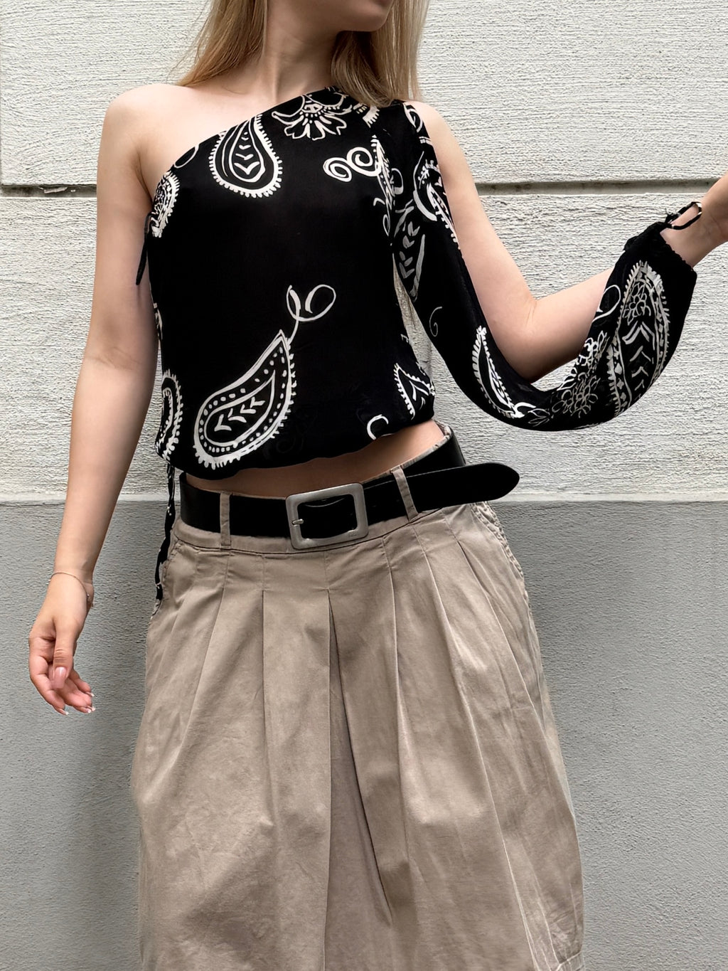 Vintage Y2K 100% Viscose Asymmetrical Top S