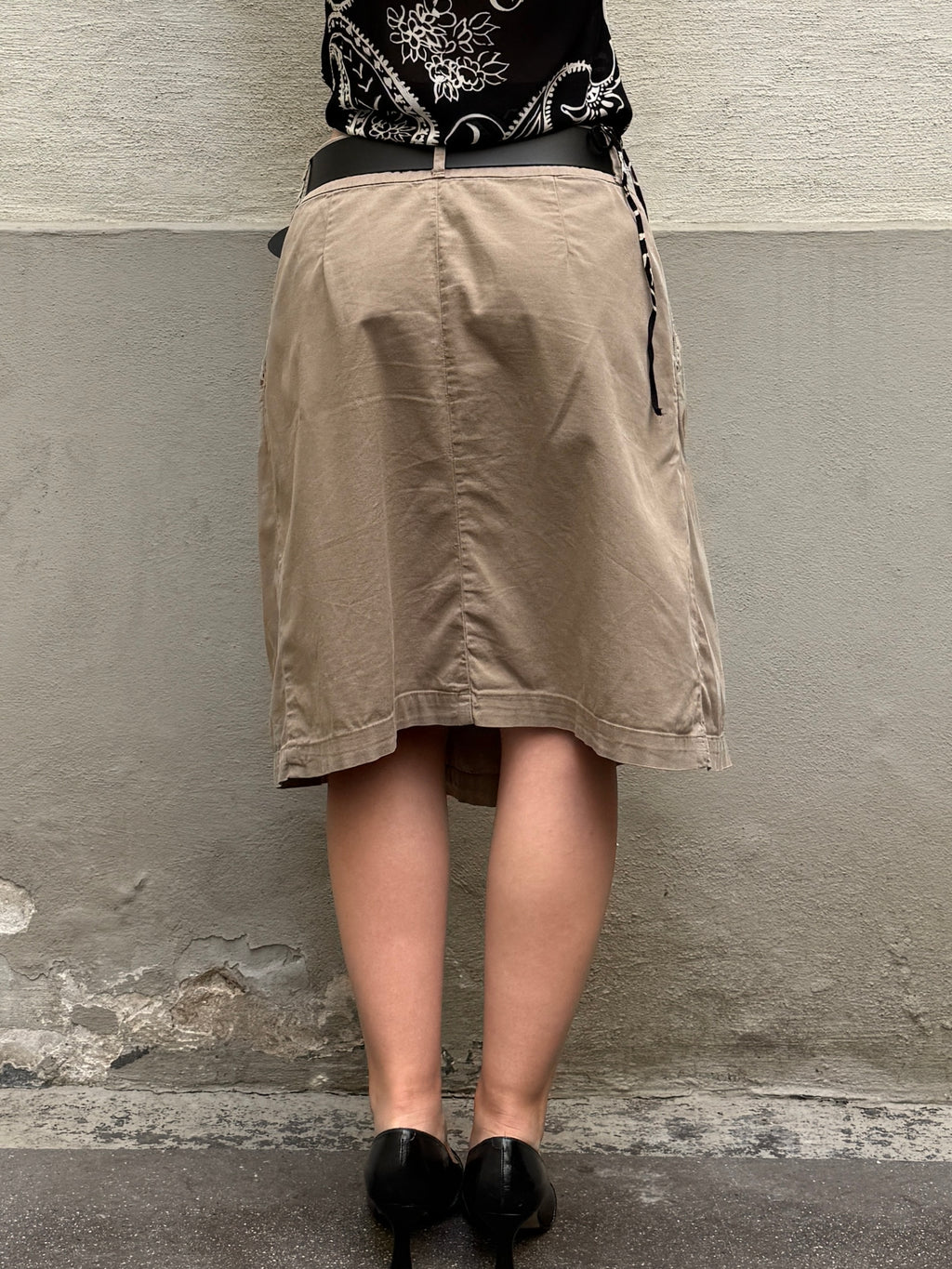 Vintage Sisley Cotton Khaki Pleated Skirt S