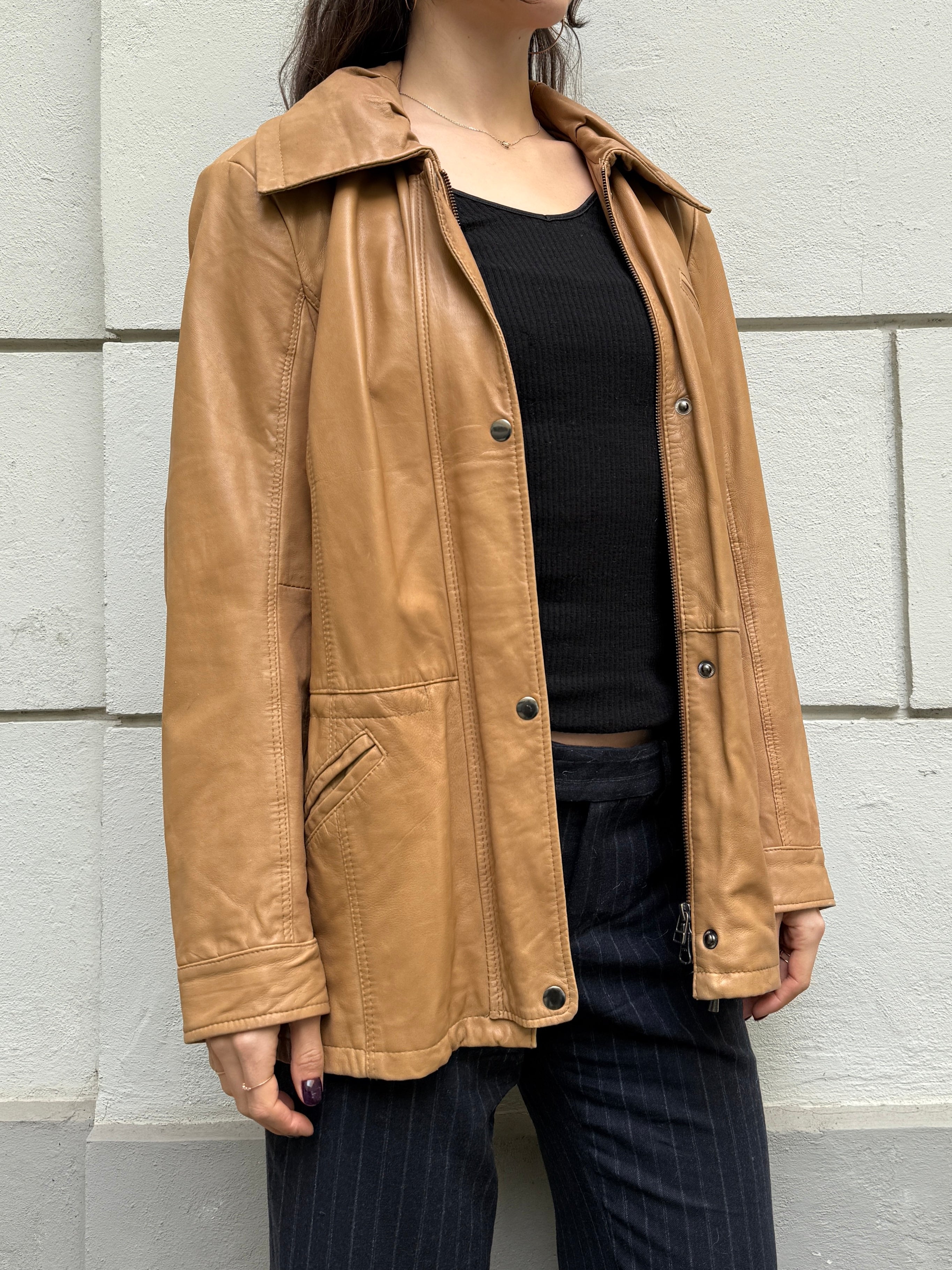 Vintage 100% Genuine Nappa Leather Tan Beige Jacket M