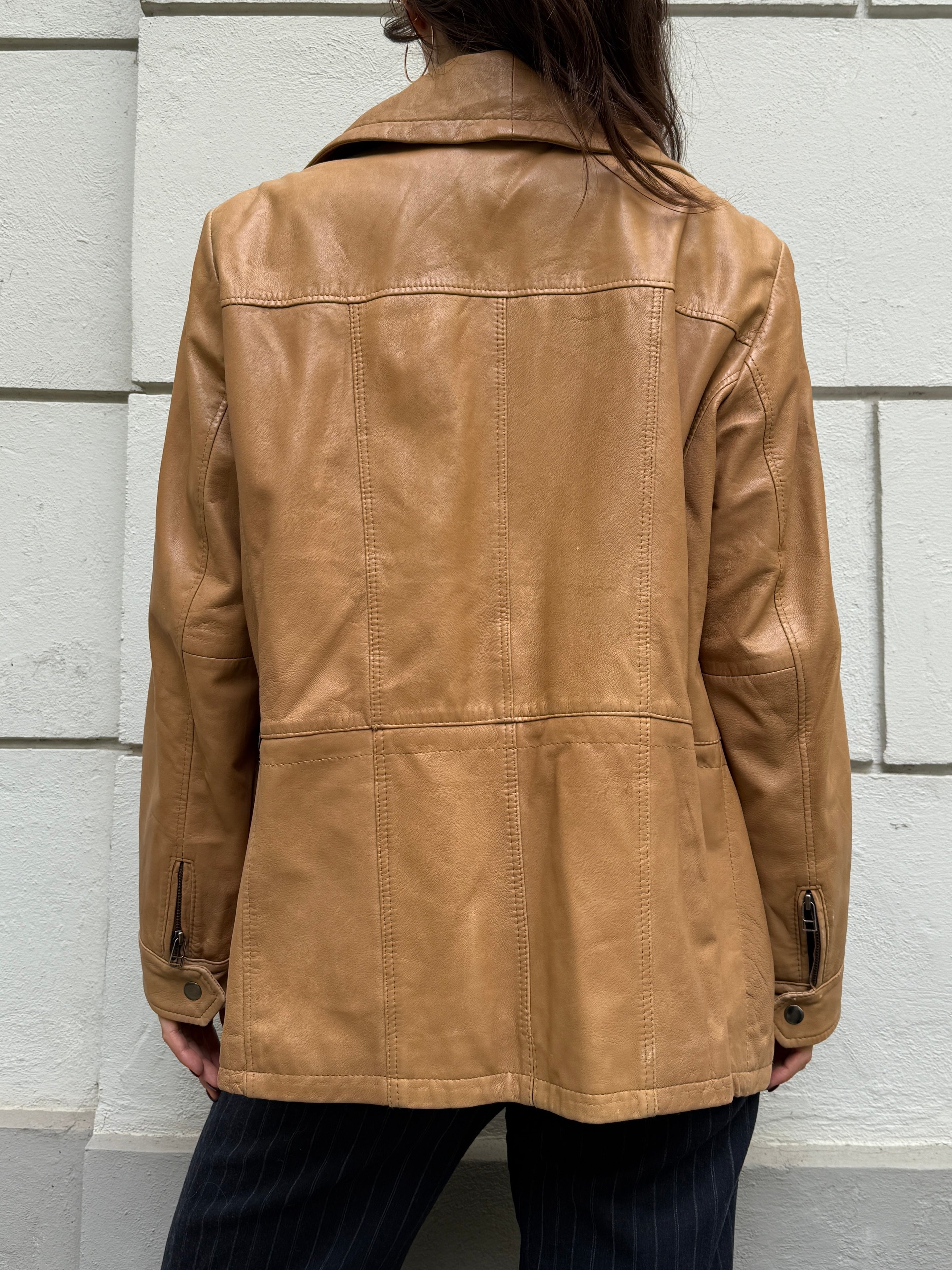 Vintage 100% Genuine Nappa Leather Tan Beige Jacket M