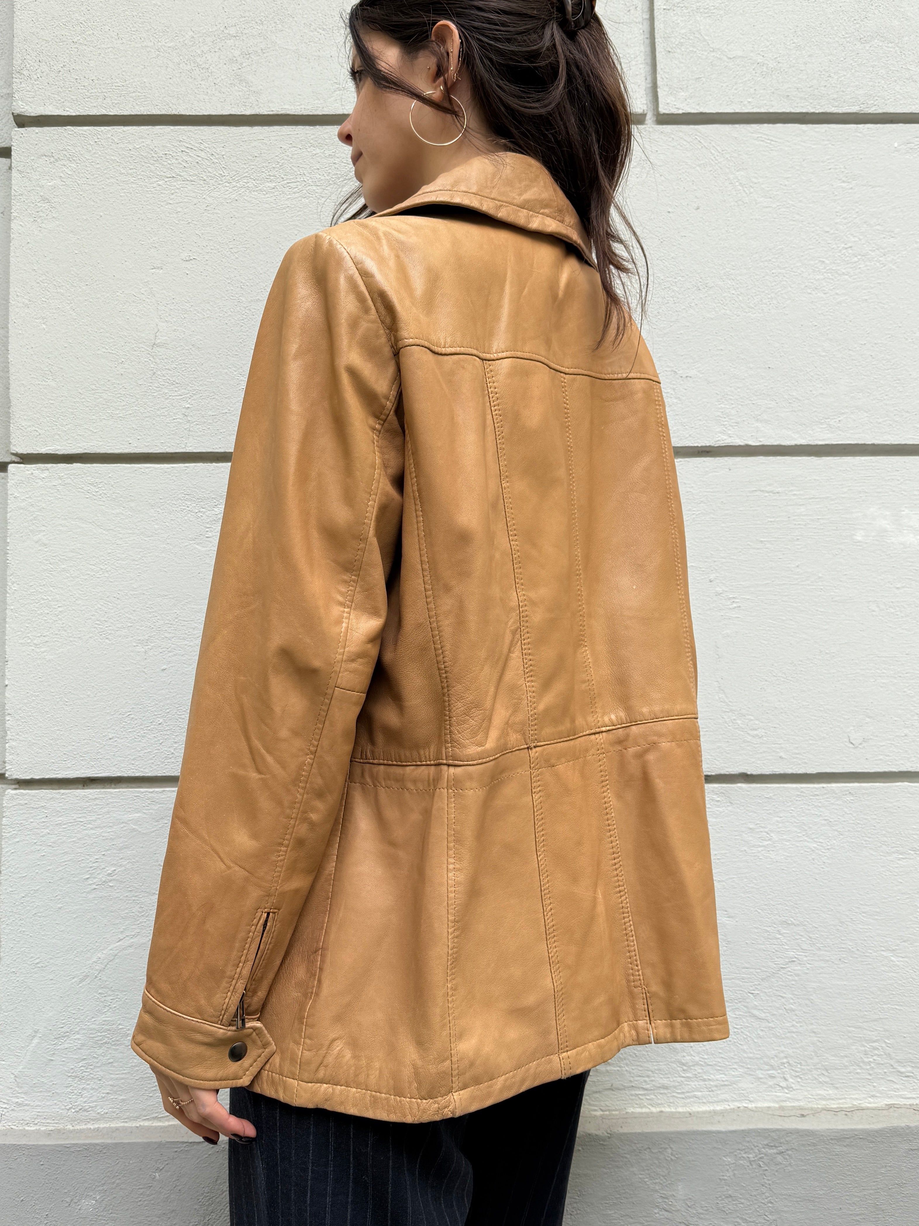 Vintage 100% Genuine Nappa Leather Tan Beige Jacket M