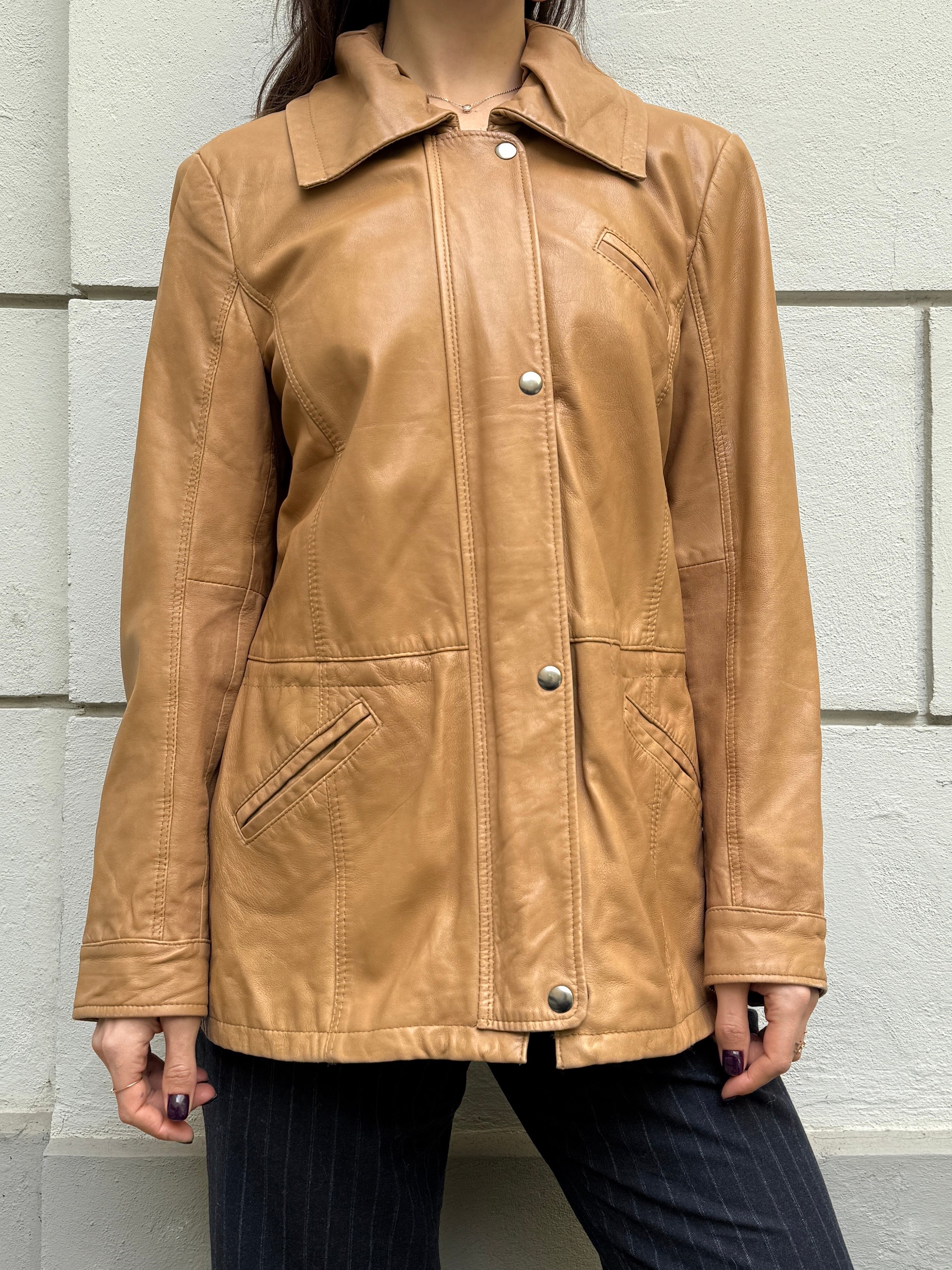 Vintage 100% Genuine Nappa Leather Tan Beige Jacket M