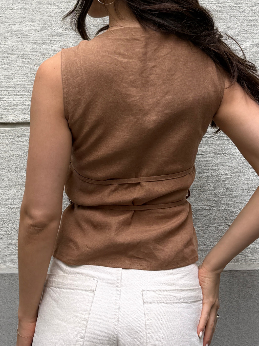 Japandi 100% Linen Light Brown Multi Tie Top S