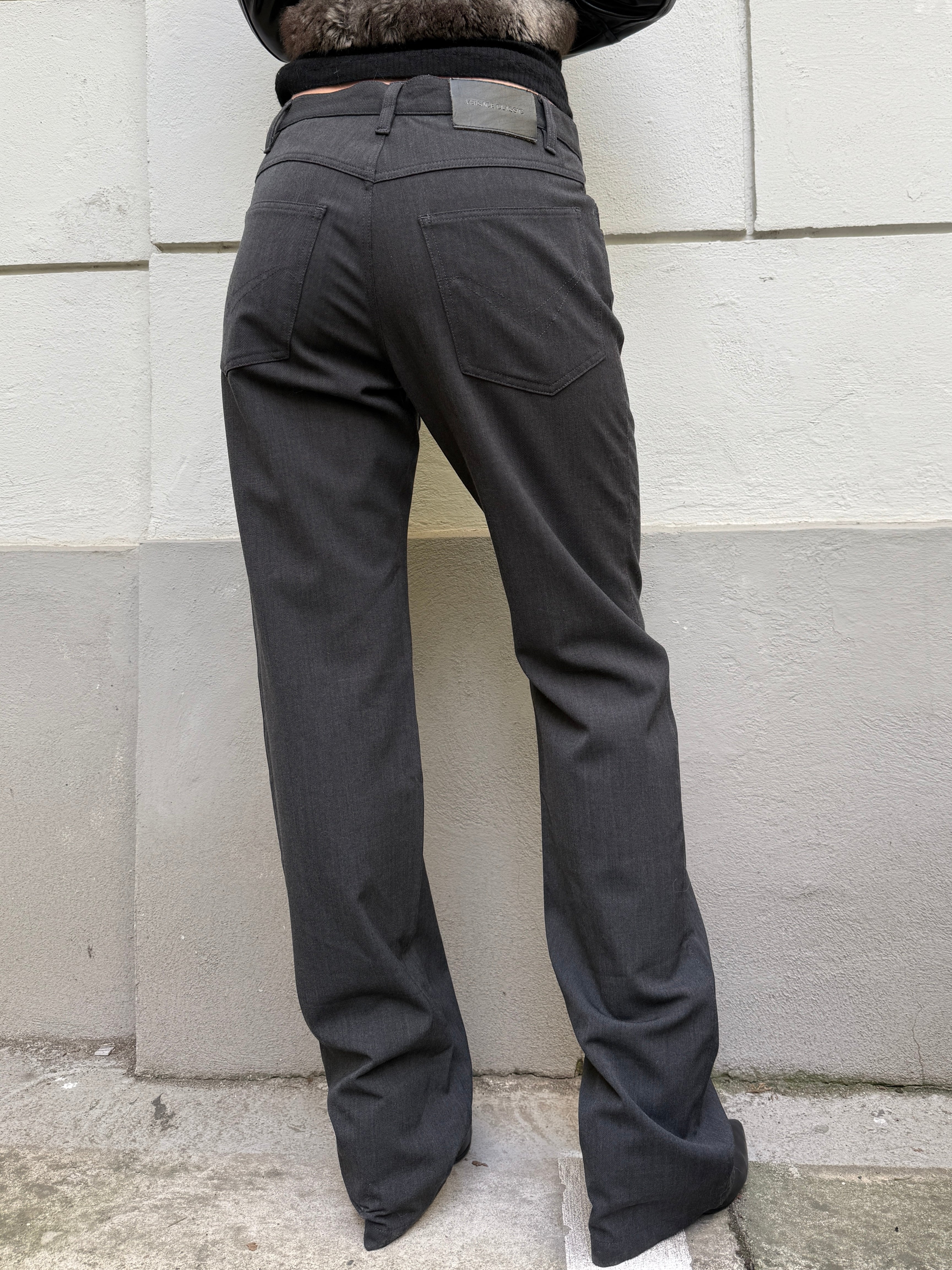 Vintage Versace Gray Wool Blend Straight Leg Trousers M/L