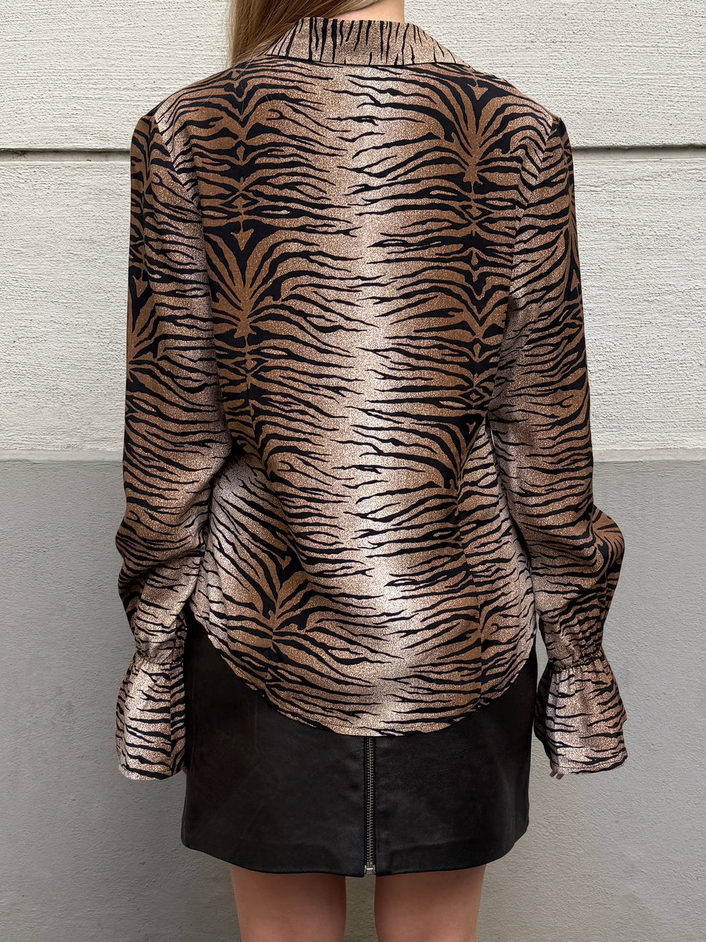 Vintage Tiger Stripe Flared Sleeve Button Down Shirt Top S/M