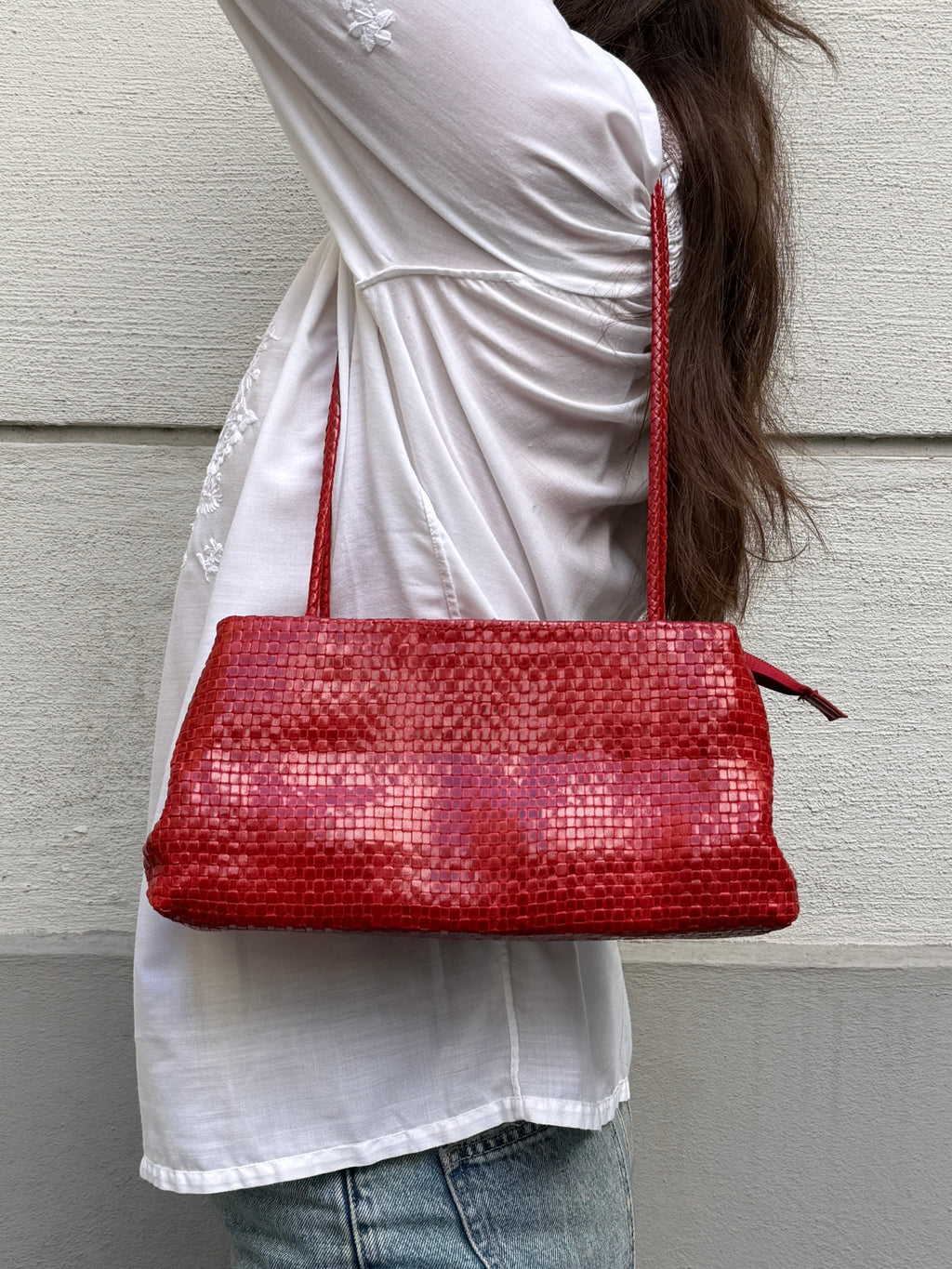 Vintage 100% Genuine Leather Woven Red Bag