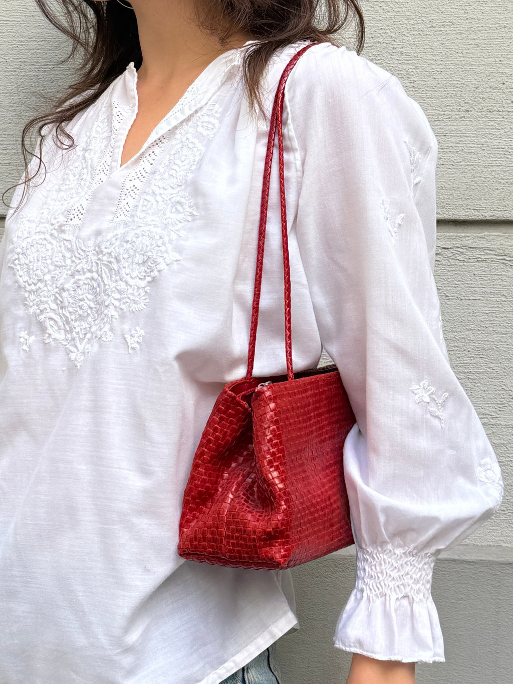 Vintage 100% Genuine Leather Woven Red Bag
