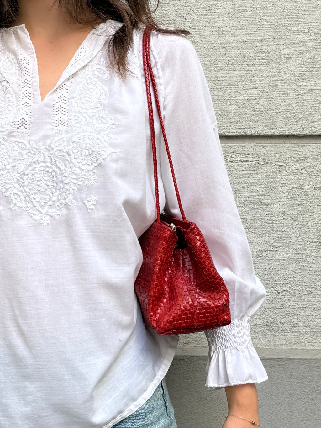 Vintage 100% Genuine Leather Woven Red Bag