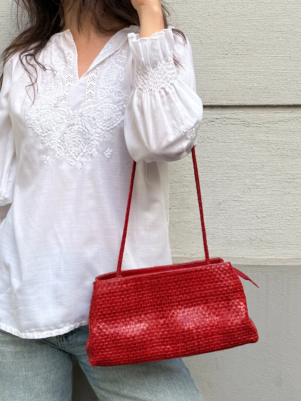 Vintage 100% Genuine Leather Woven Red Bag