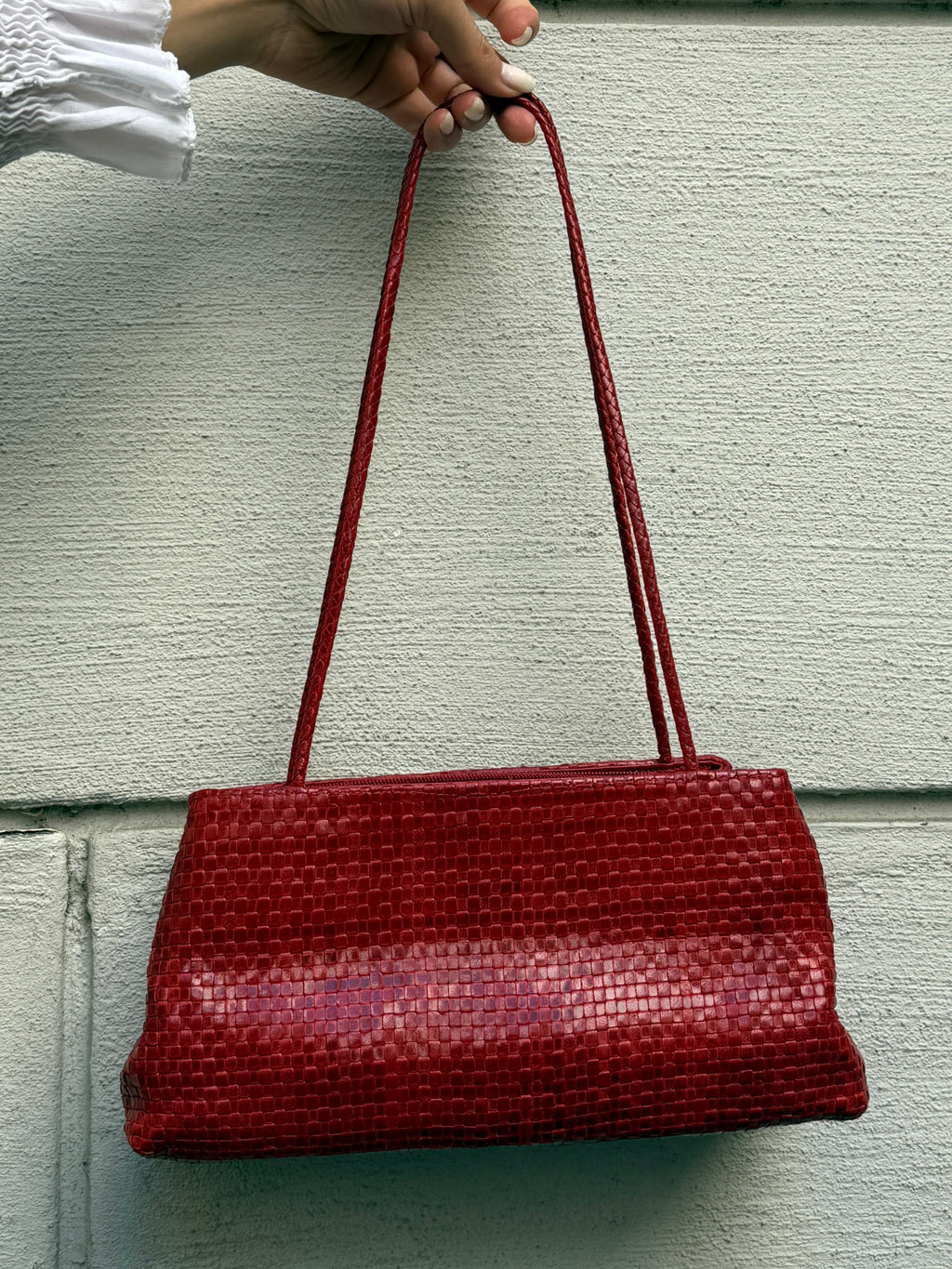 Vintage 100% Genuine Leather Woven Red Bag