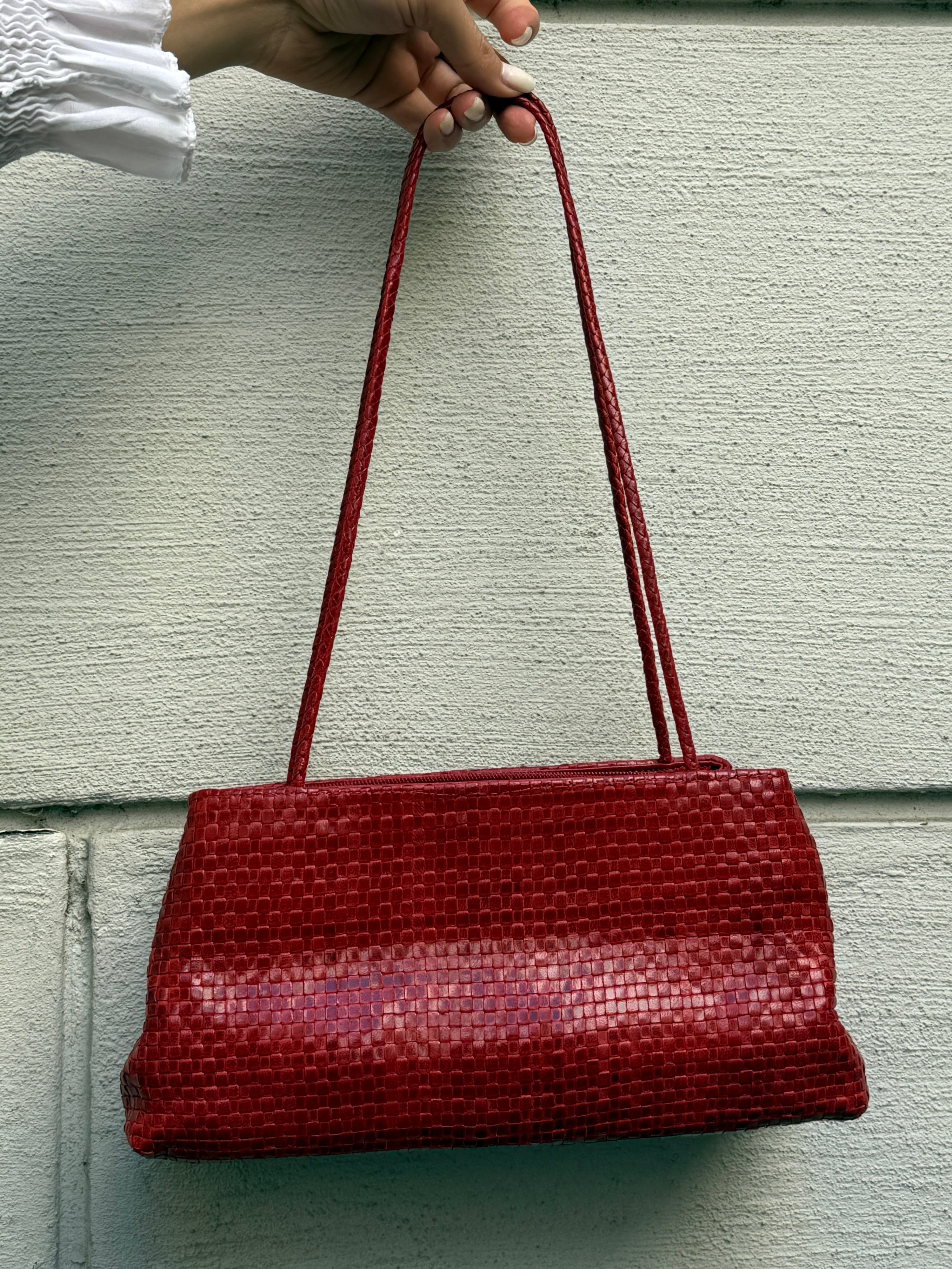 Vintage 100% Genuine Leather Woven Red Bag