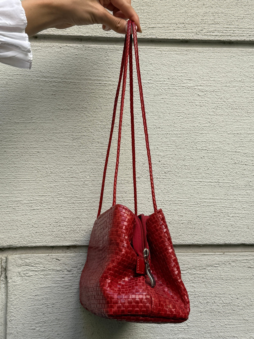 Vintage 100% Genuine Leather Woven Red Bag