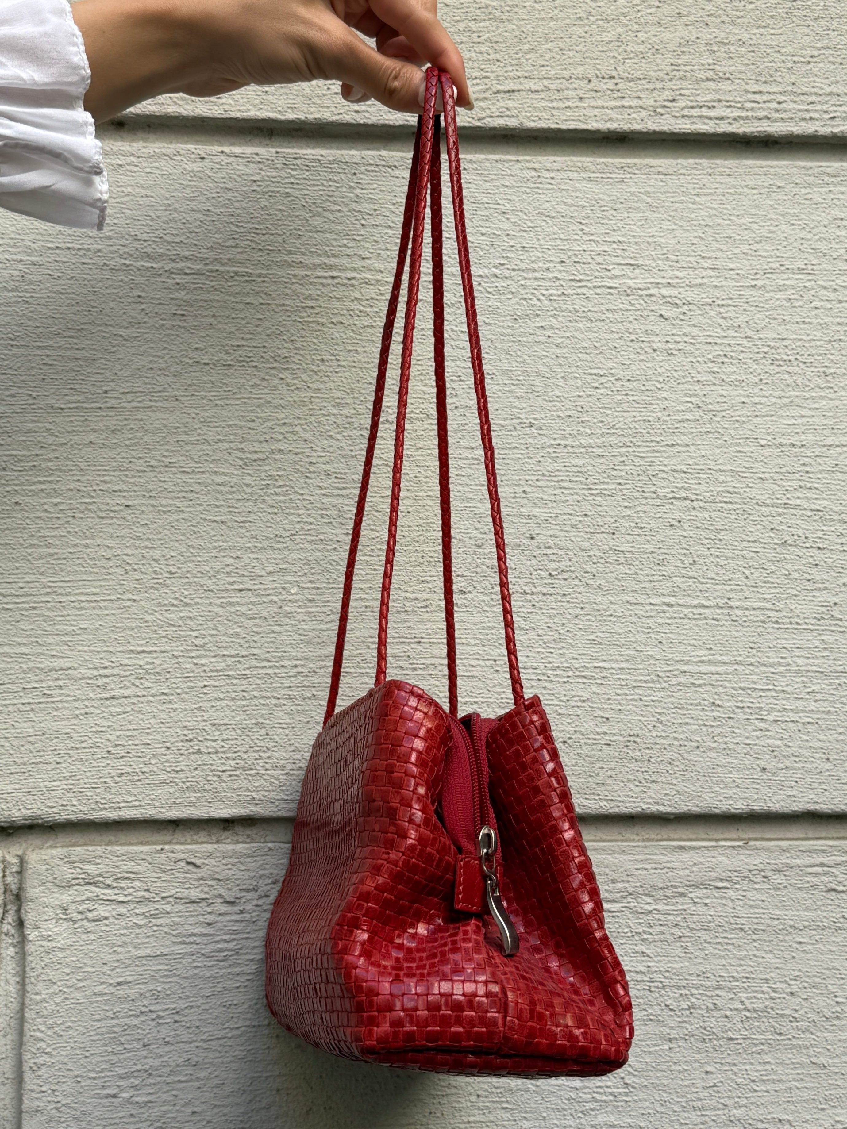 Vintage 100% Genuine Leather Woven Red Bag