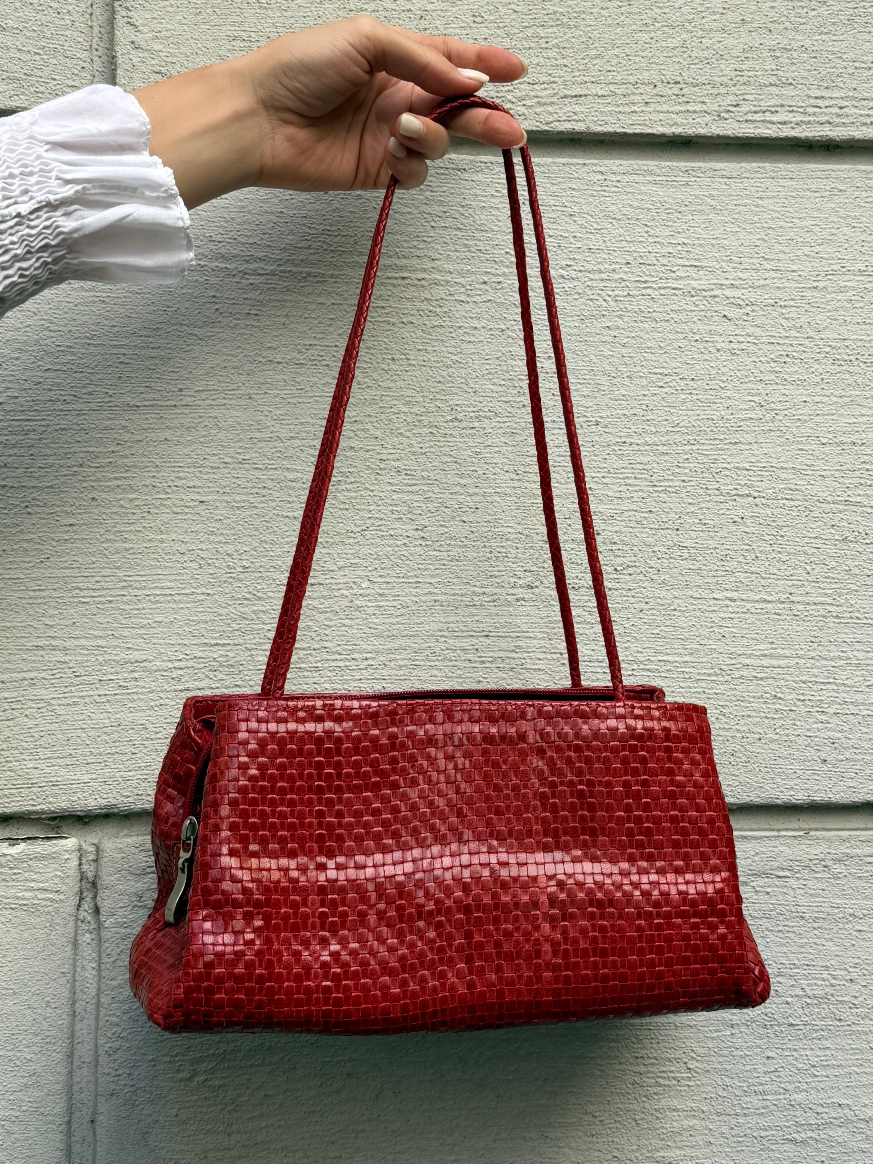 Vintage 100% Genuine Leather Woven Red Bag