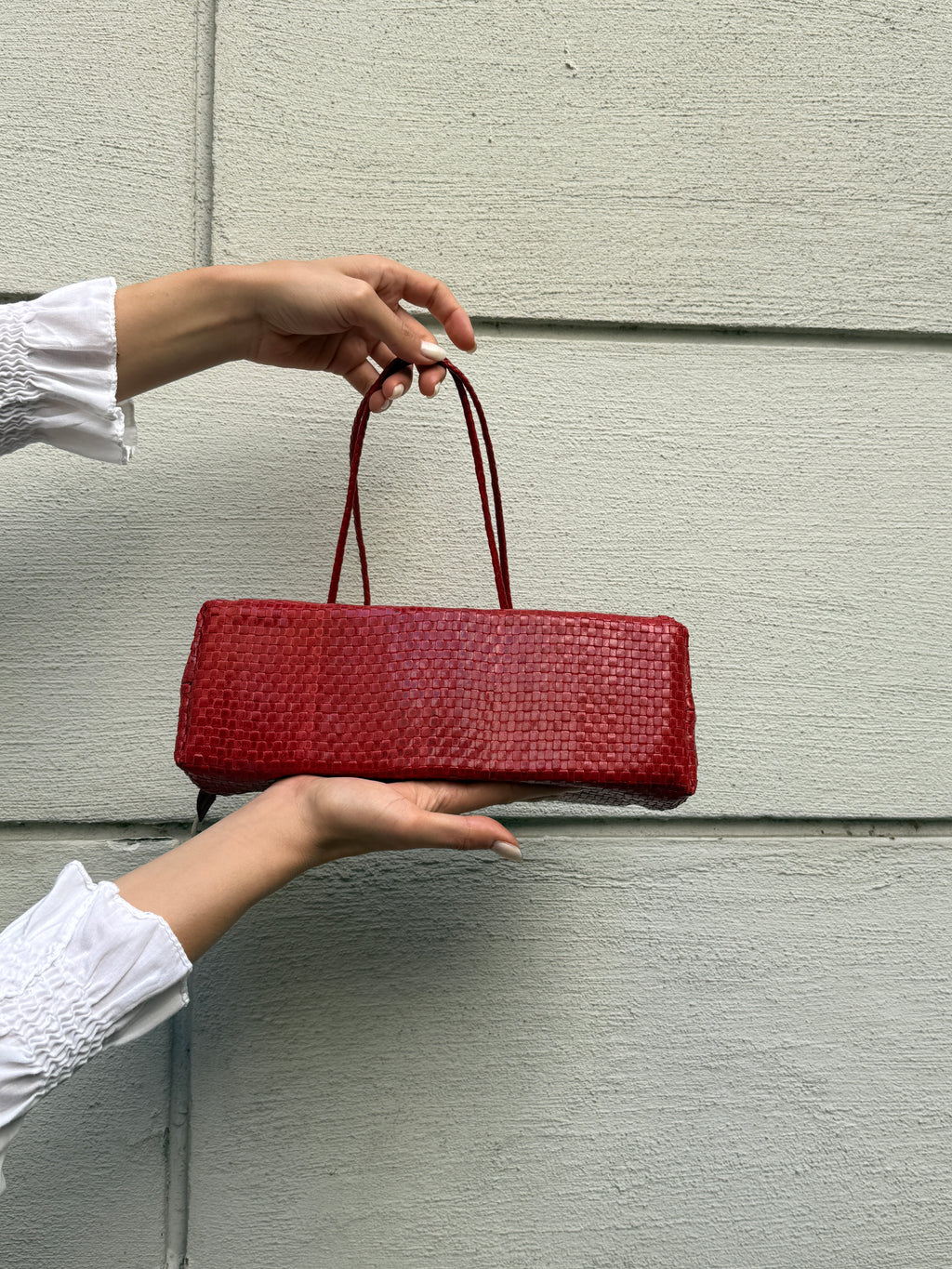 Vintage 100% Genuine Leather Woven Red Bag