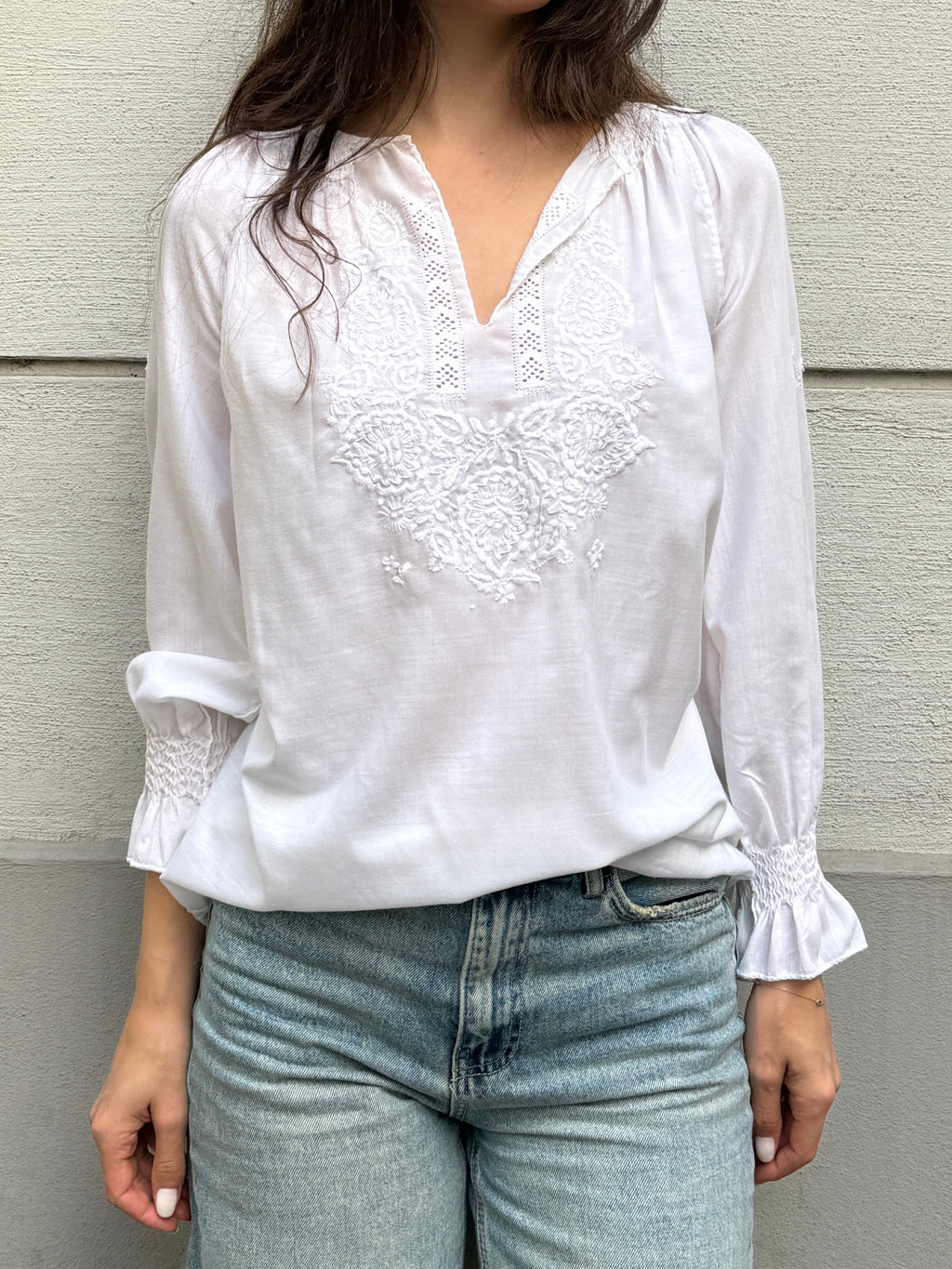 Vintage 100% Cotton Embroidered Puff Sleeve Blouse S