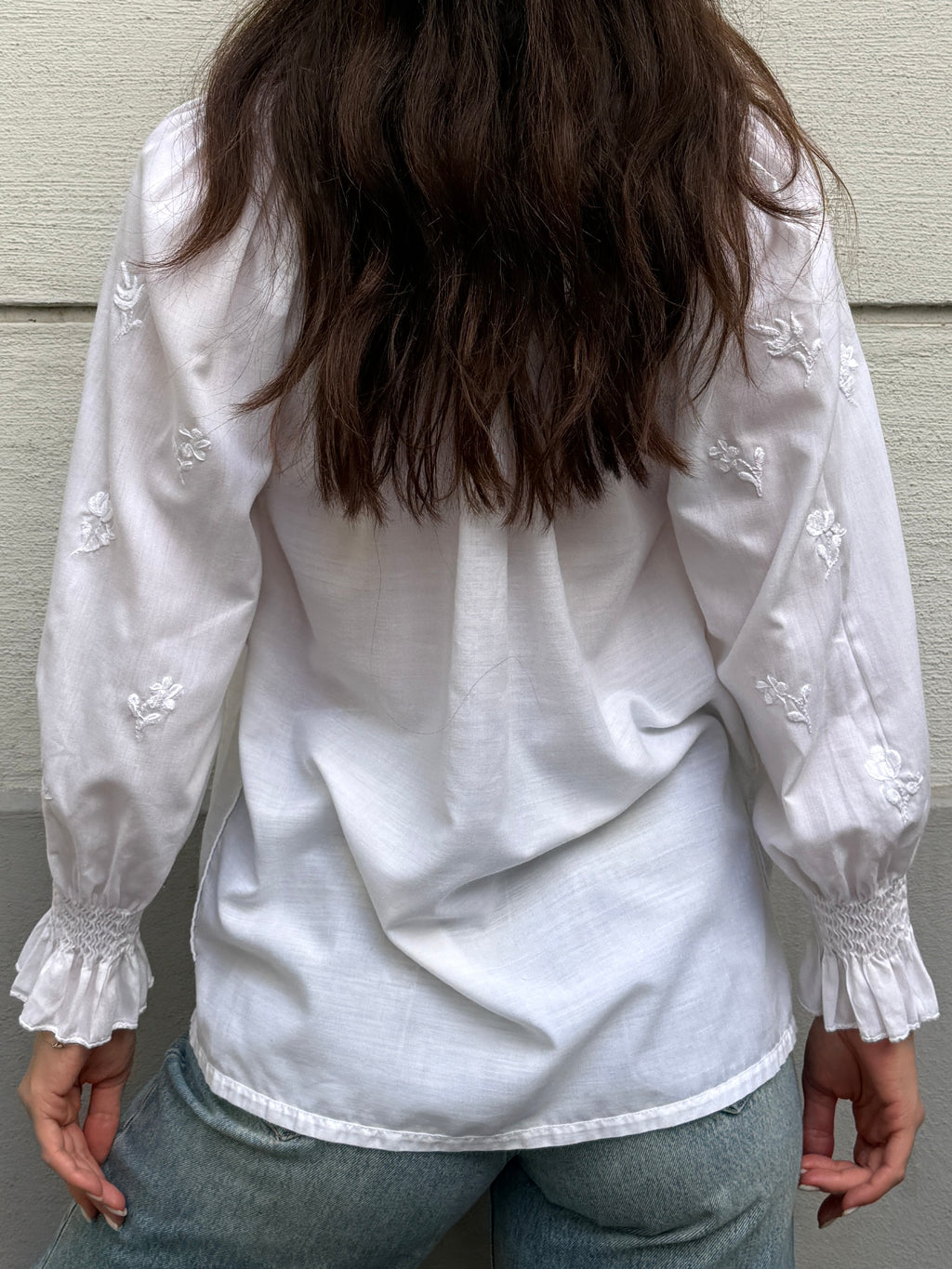 Vintage 100% Cotton Embroidered Puff Sleeve Blouse S
