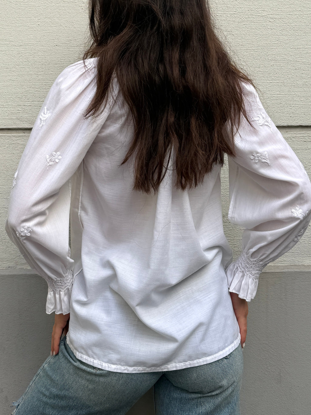 Vintage 100% Cotton Embroidered Puff Sleeve Blouse S