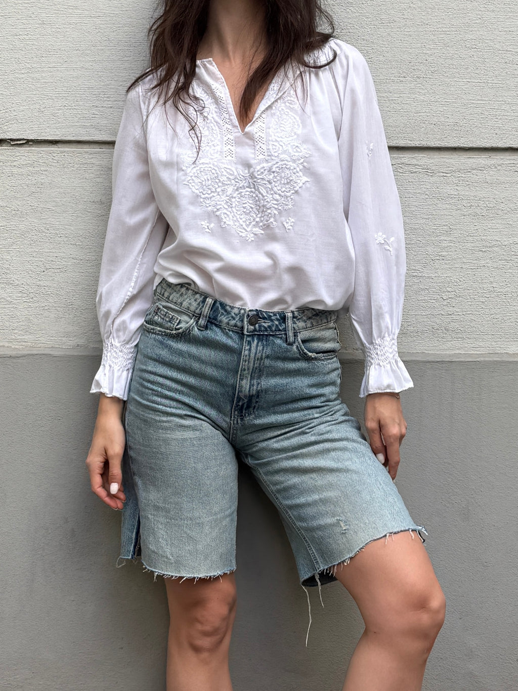 Vintage 100% Cotton Embroidered Puff Sleeve Blouse S