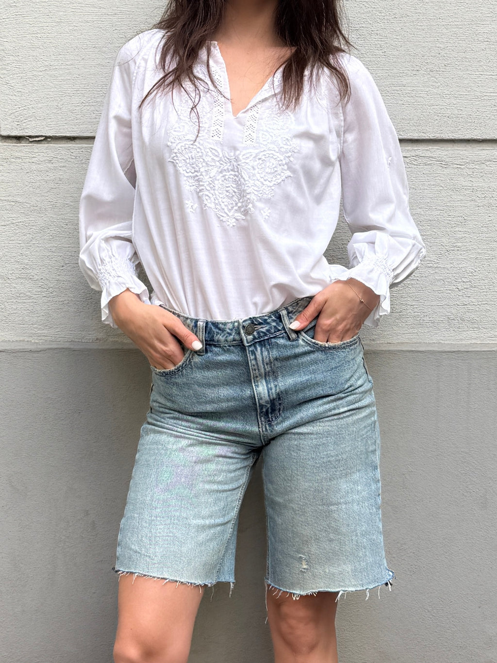Vintage 100% Cotton Embroidered Puff Sleeve Blouse S