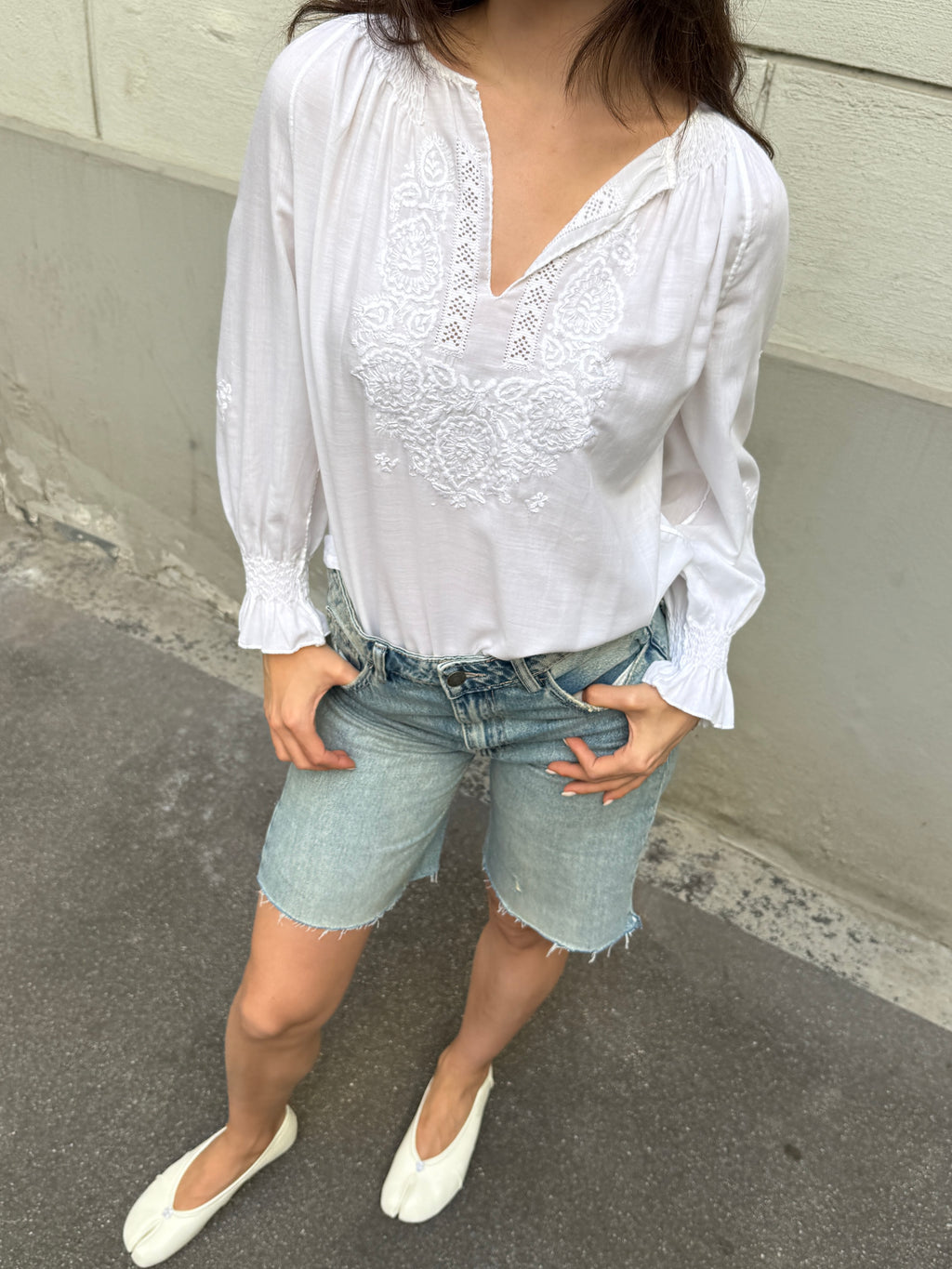 Vintage 100% Cotton Embroidered Puff Sleeve Blouse S
