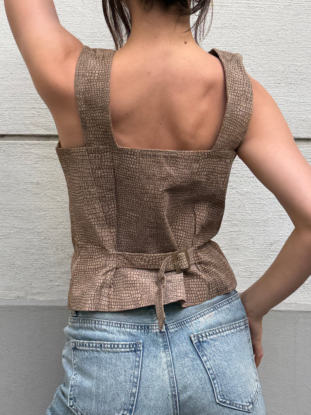 Vintage 90's 100% Genuine Leather Taupe Vest Top M