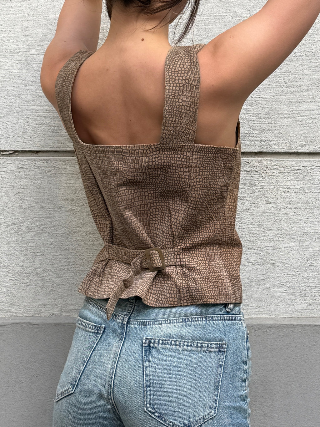 Vintage 90's 100% Genuine Leather Taupe Vest Top M