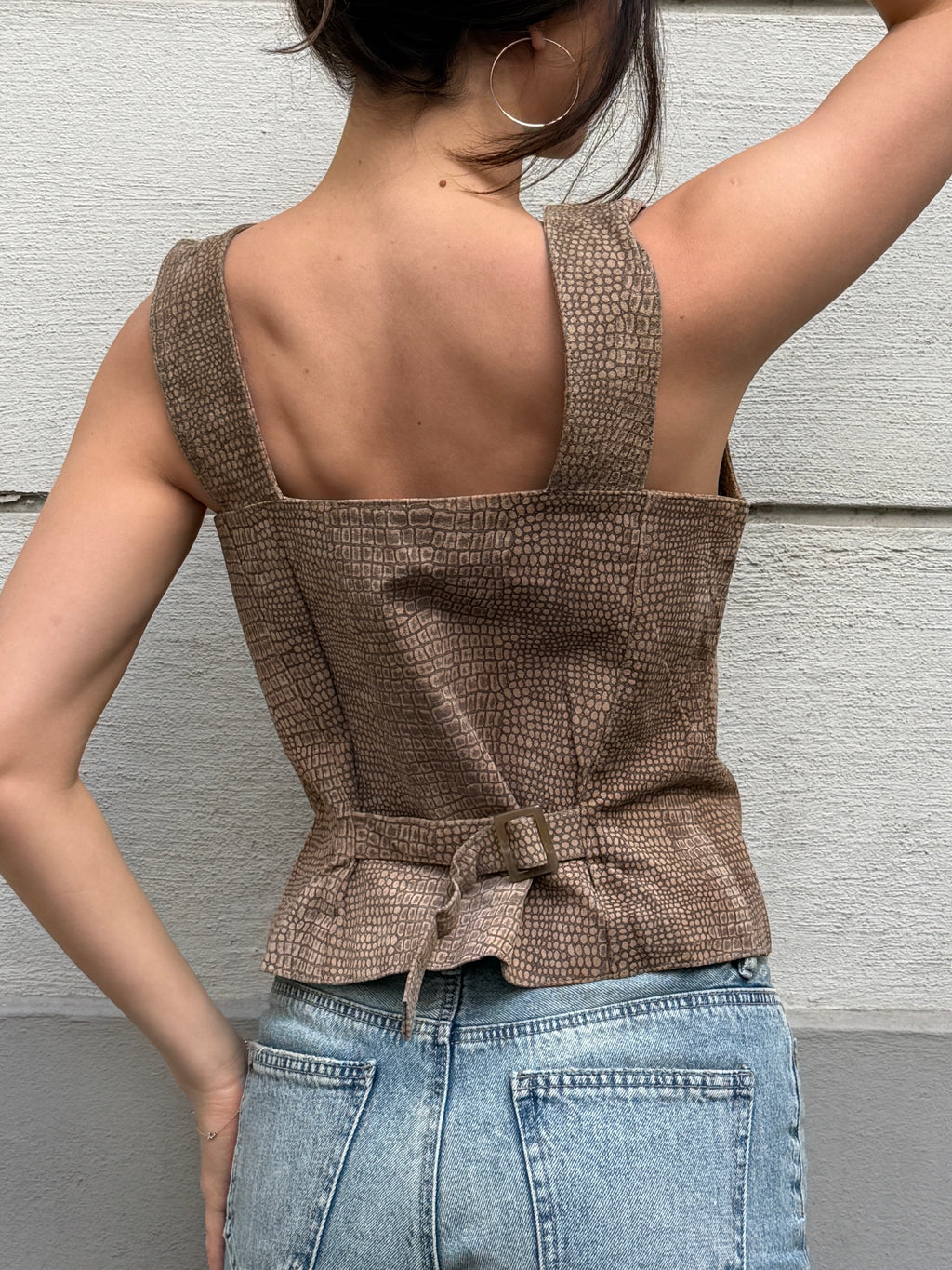 Vintage 90's 100% Genuine Leather Taupe Vest Top M