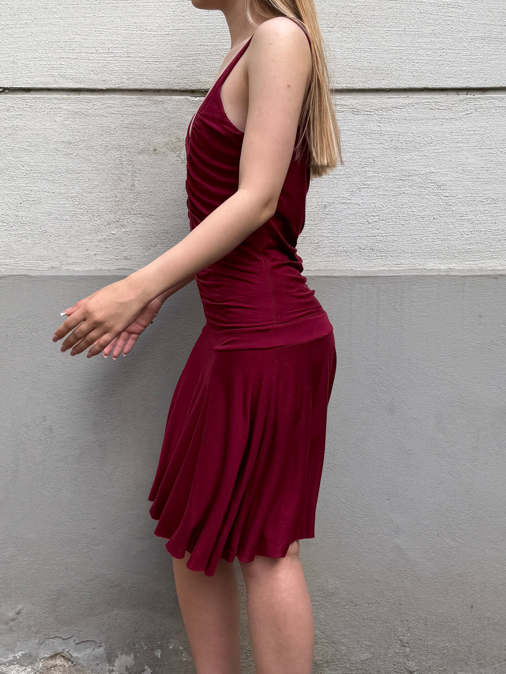 Vintage Viscose Drop Waist Dark Red Dress S
