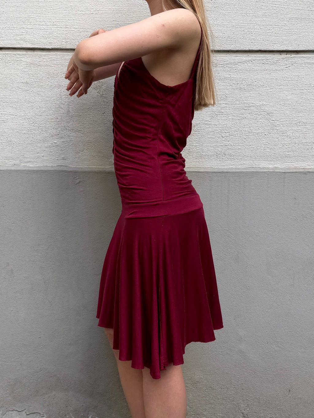 Vintage Viscose Drop Waist Dark Red Dress S