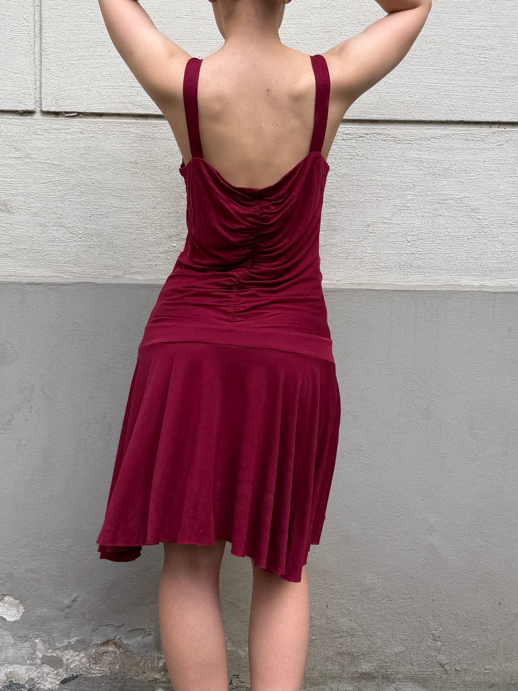 Vintage Viscose Drop Waist Dark Red Dress S