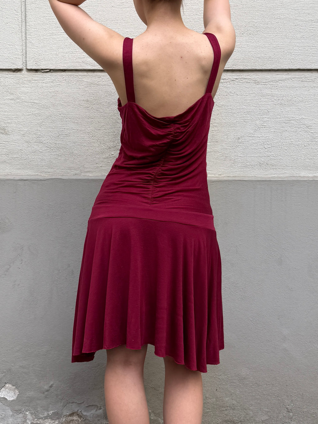Vintage Viscose Drop Waist Dark Red Dress S
