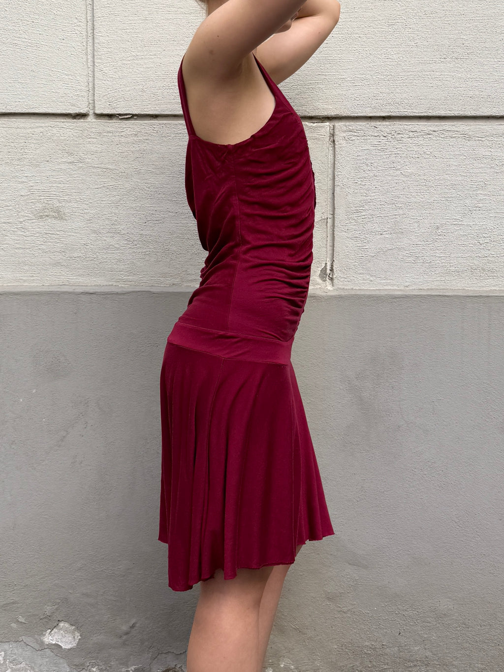 Vintage Viscose Drop Waist Dark Red Dress S