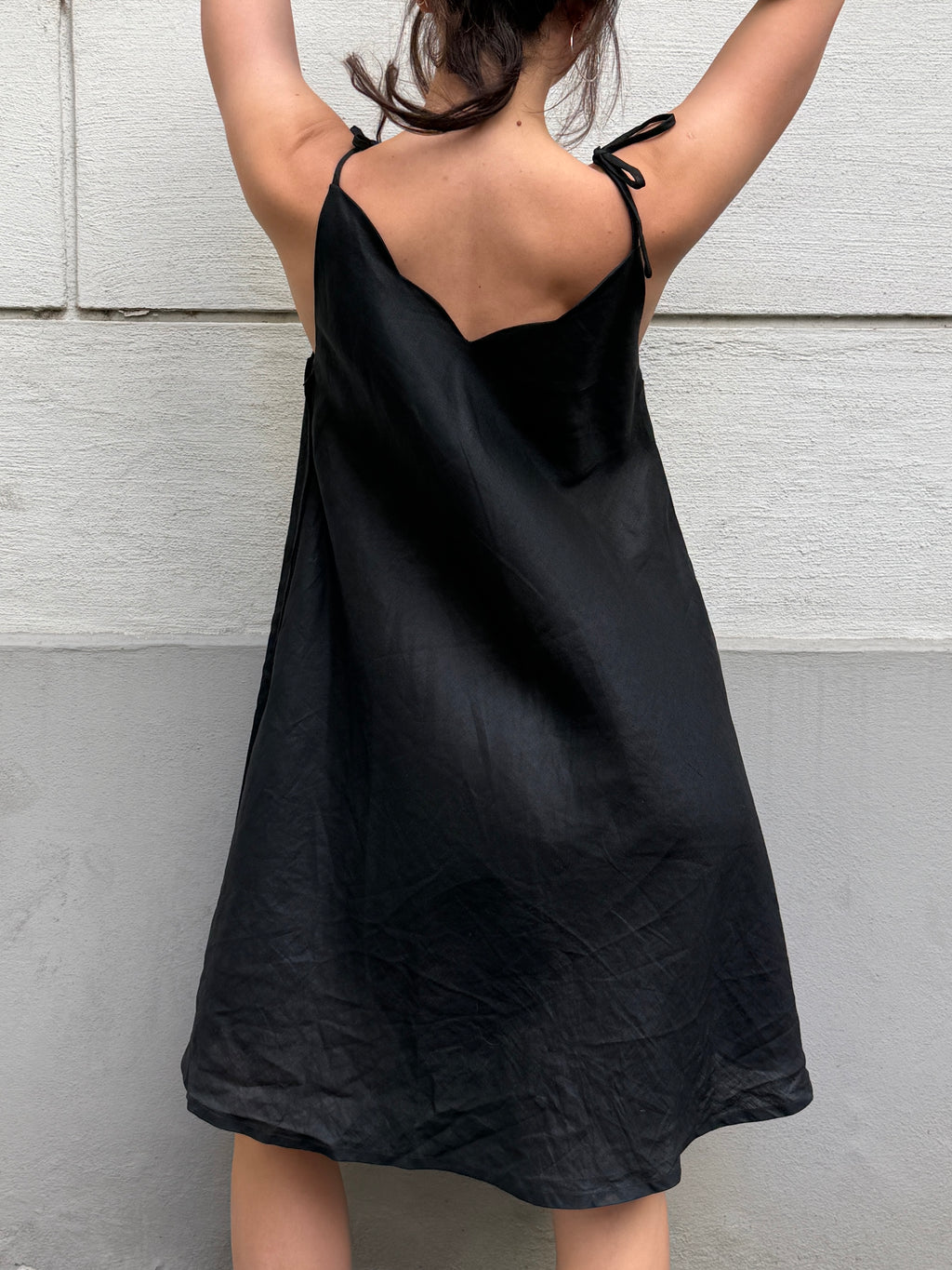Vintage 100% Ramie Black Embroidered Dress M