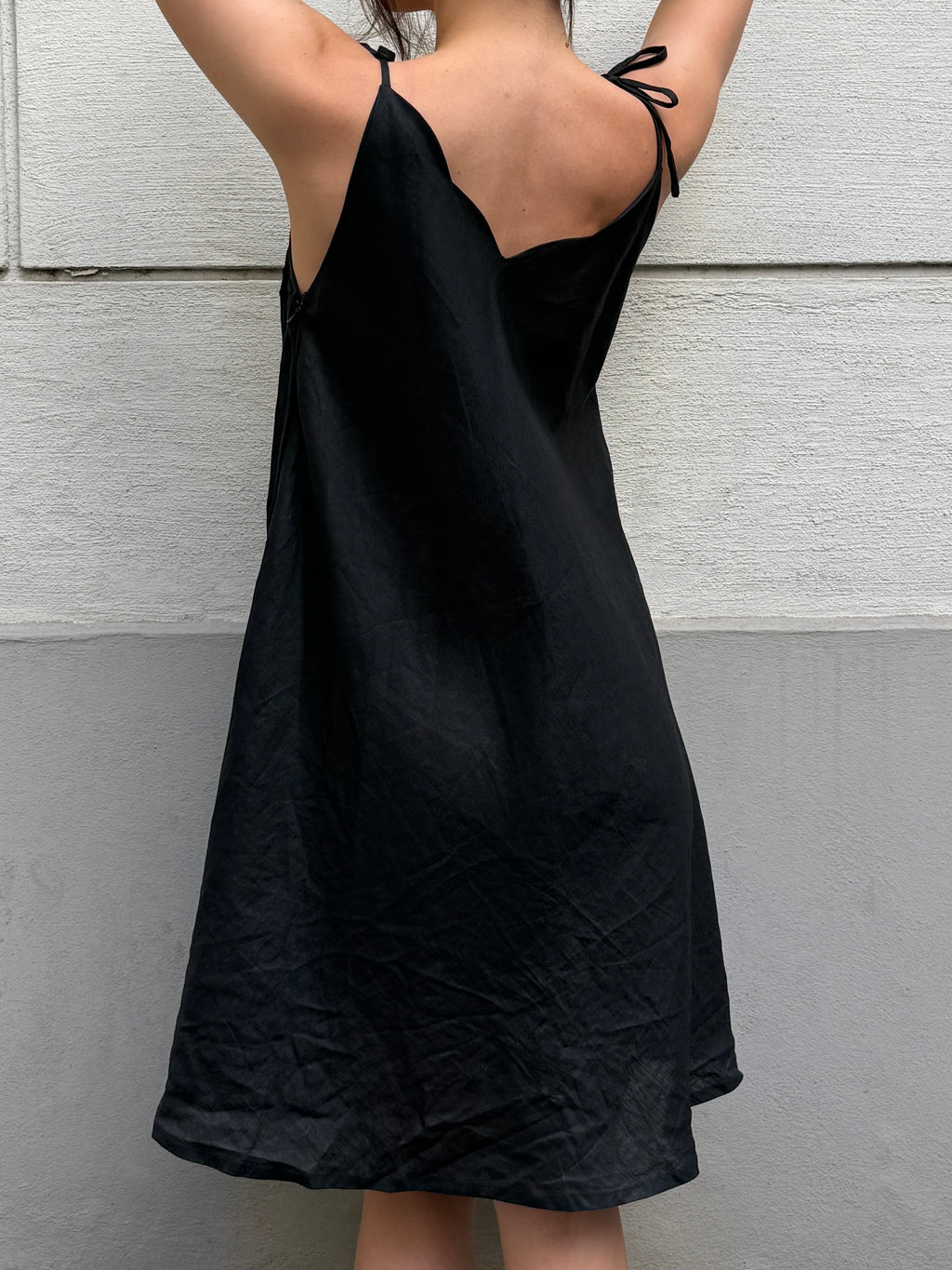 Vintage 100% Ramie Black Embroidered Dress M