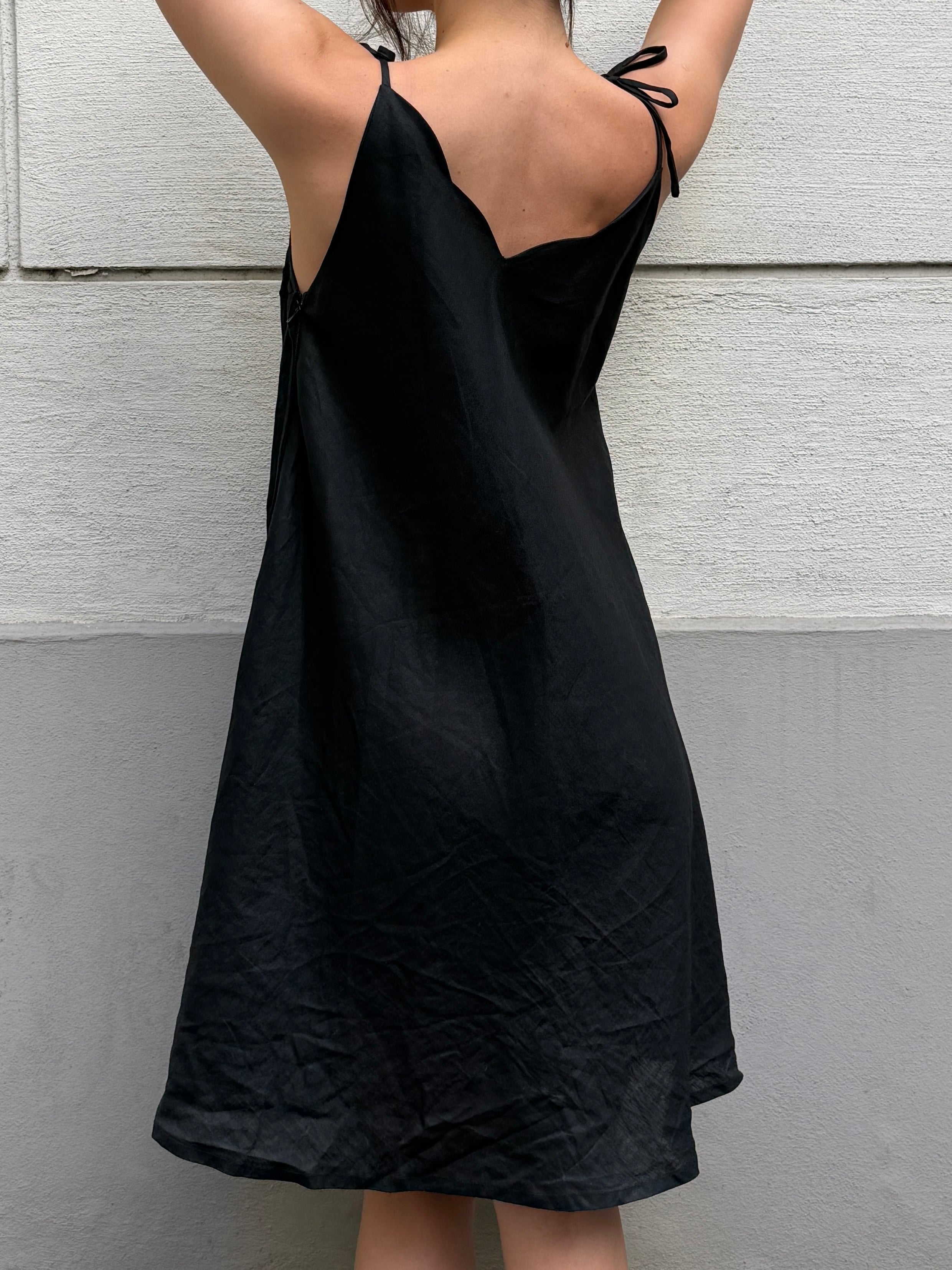 Vintage 100% Ramie Black Embroidered Dress M