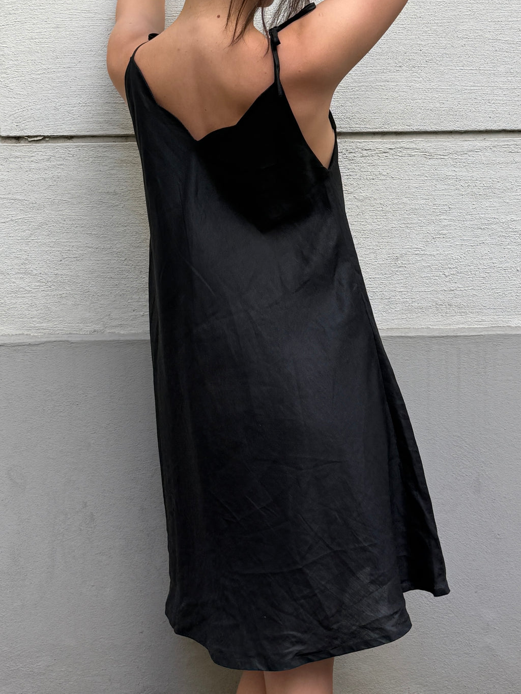 Vintage 100% Ramie Black Embroidered Dress M