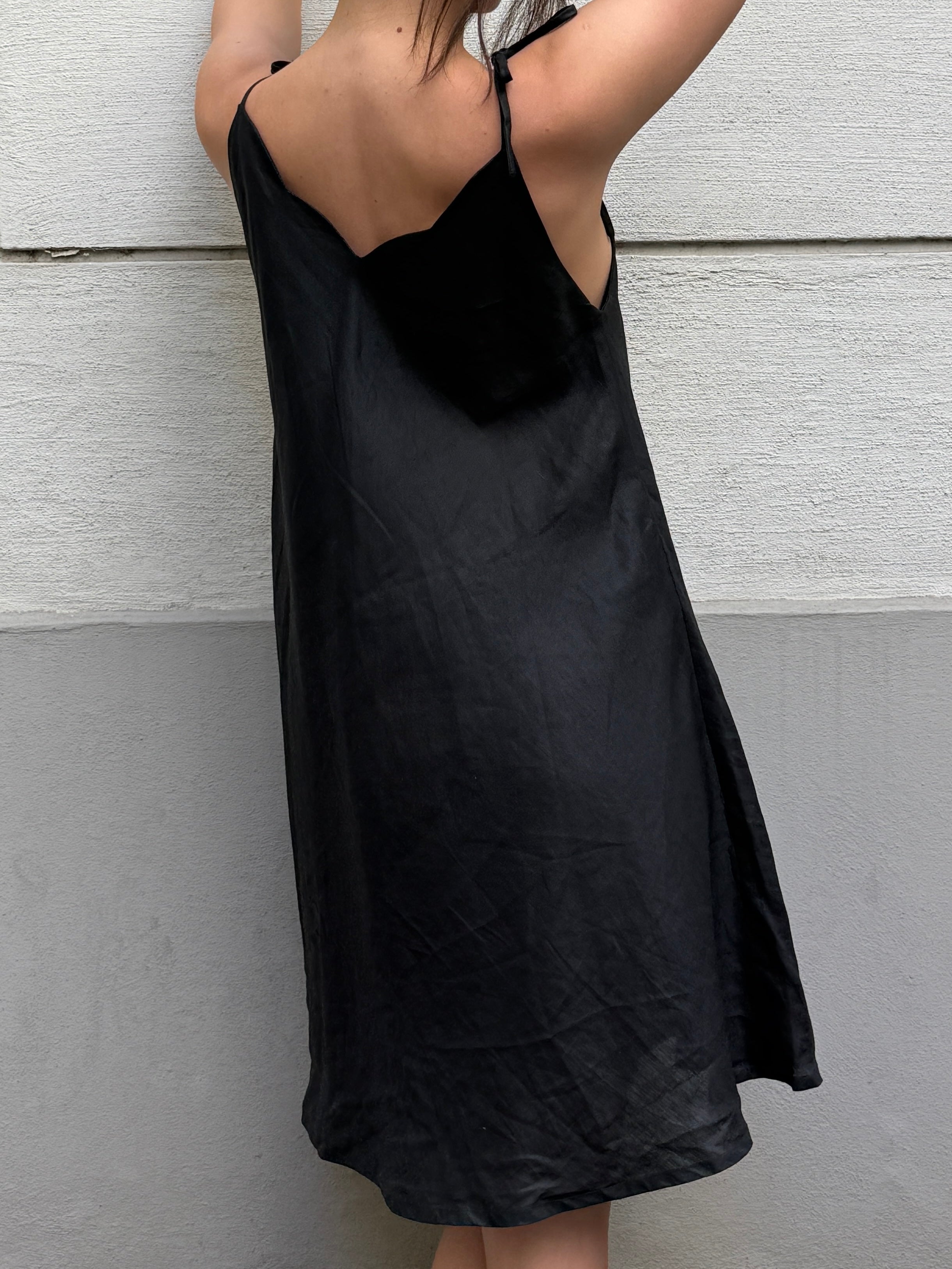 Vintage 100% Ramie Black Embroidered Dress M