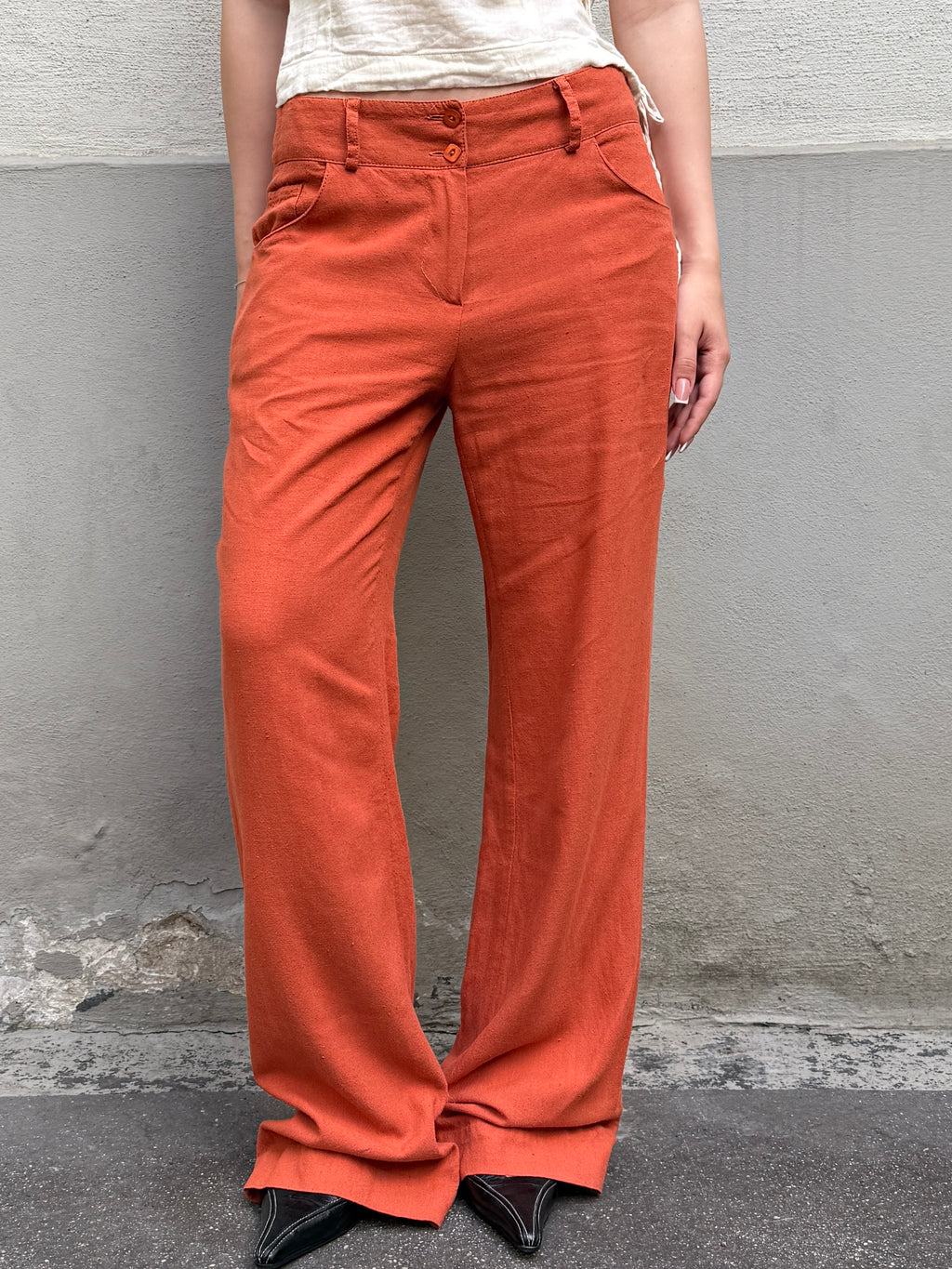 Vintage 100% Linen Orange Straight Leg Trousers XS/S