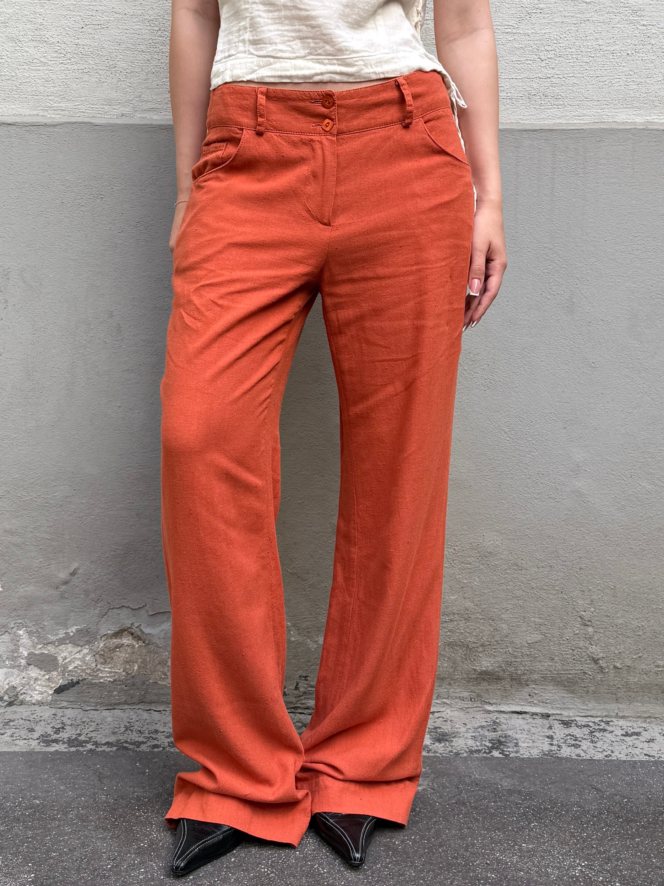 Vintage 100% Linen Orange Straight Leg Trousers XS/S