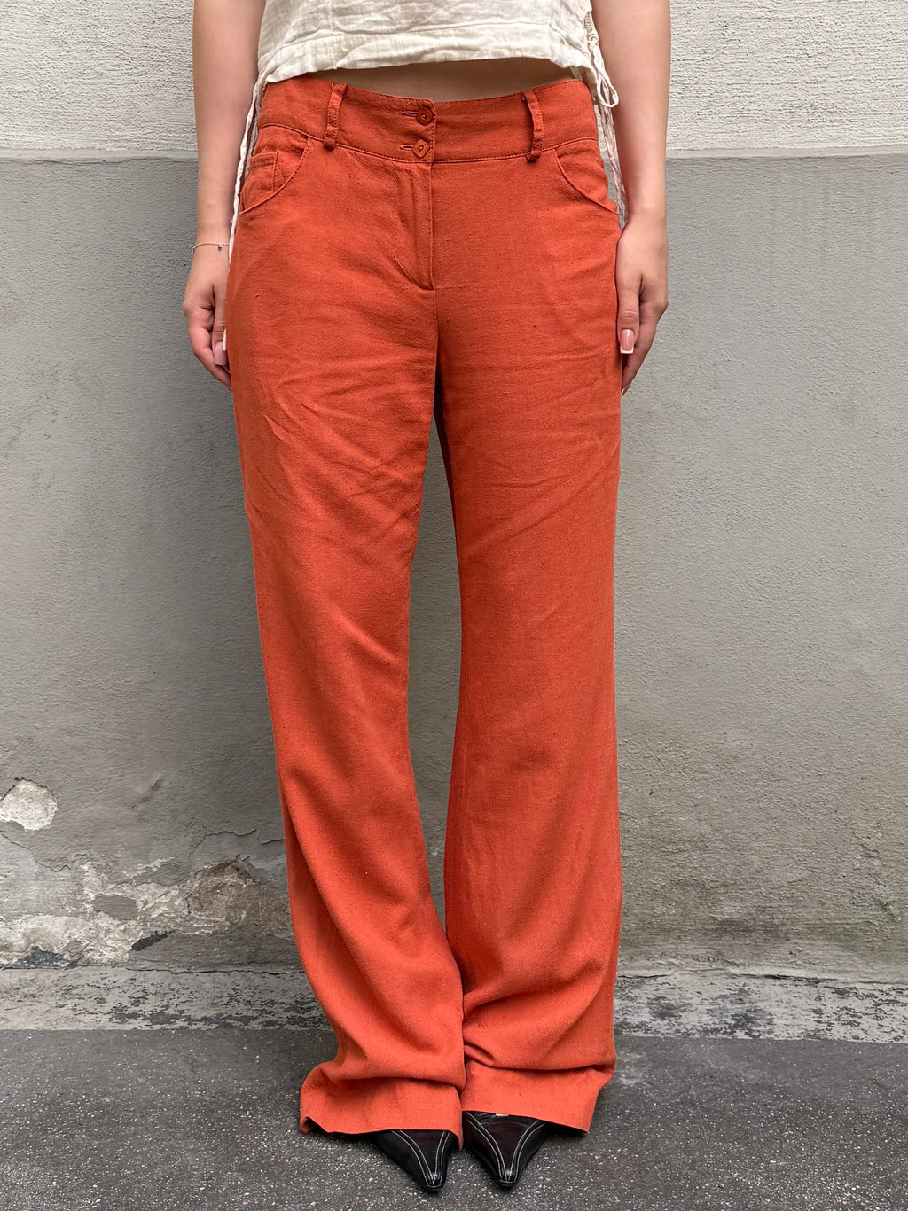 Vintage 100% Linen Orange Straight Leg Trousers XS/S