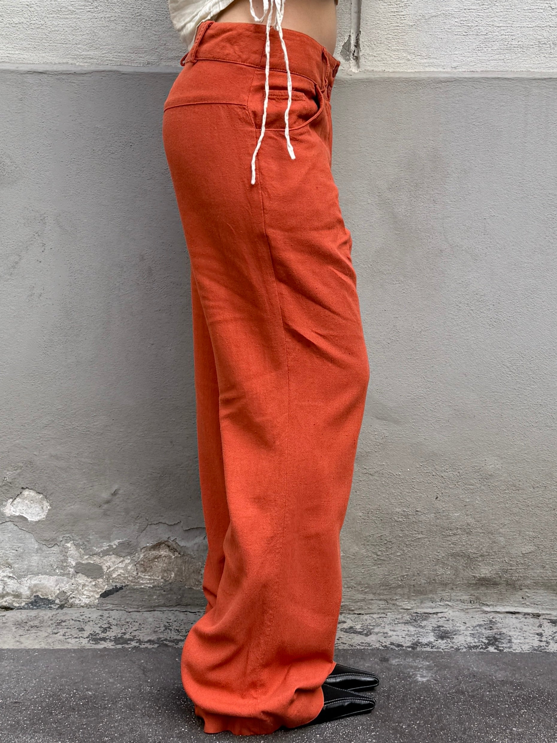 Vintage 100% Linen Orange Straight Leg Trousers XS/S