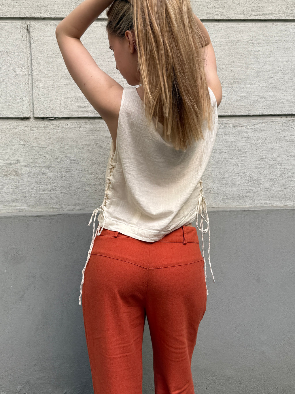 Vintage 100% Cotton Cream Lace Up Side Top S