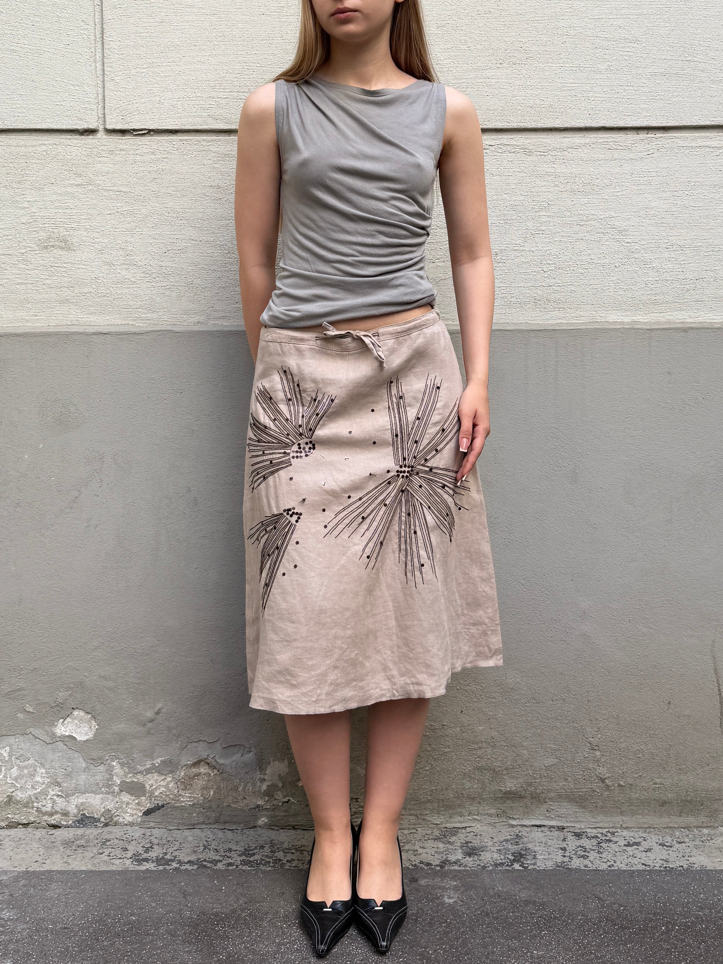 Vintage 100% Linen Knee Length Skirt S