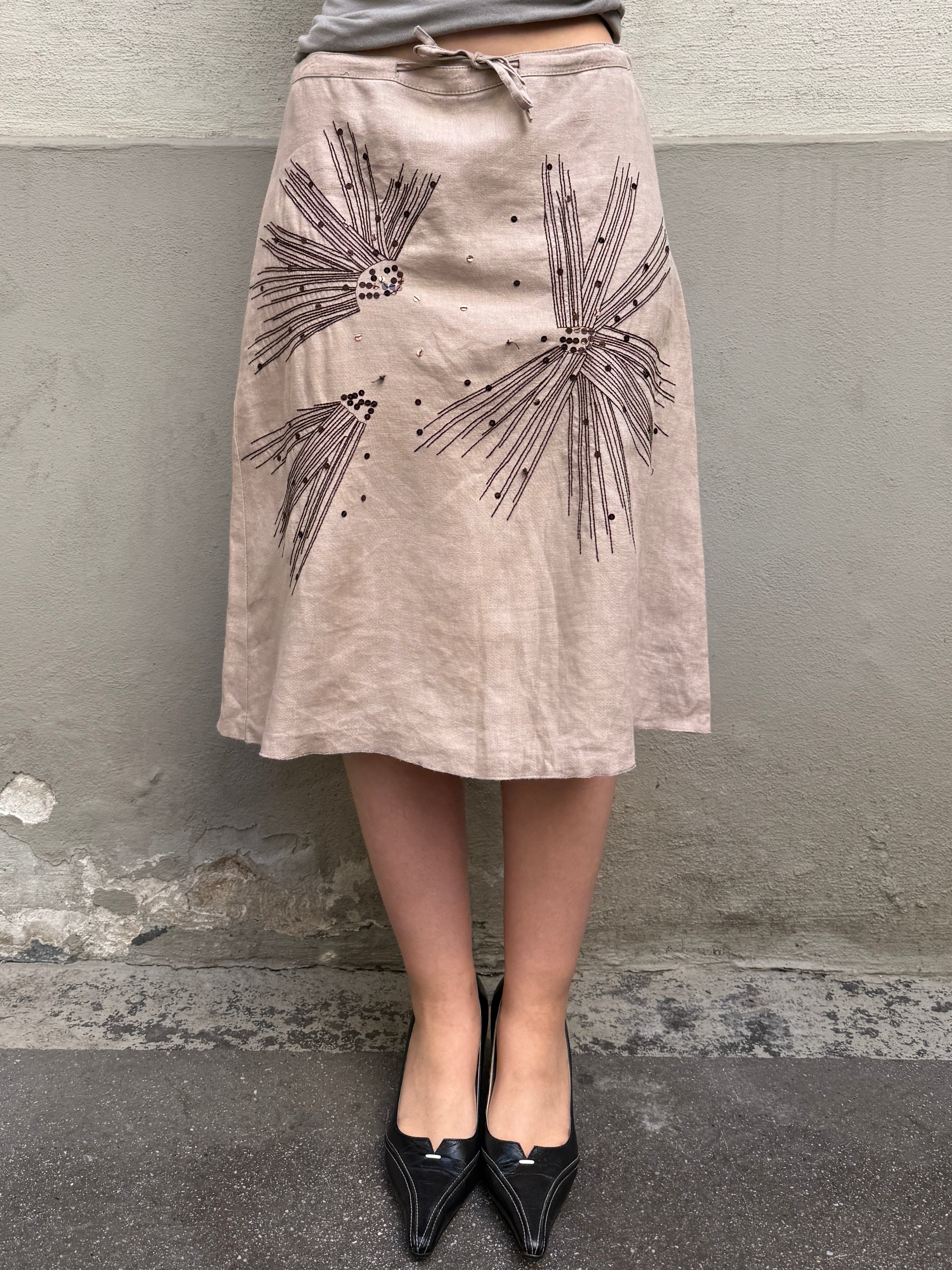 Vintage 100% Linen Knee Length Skirt S