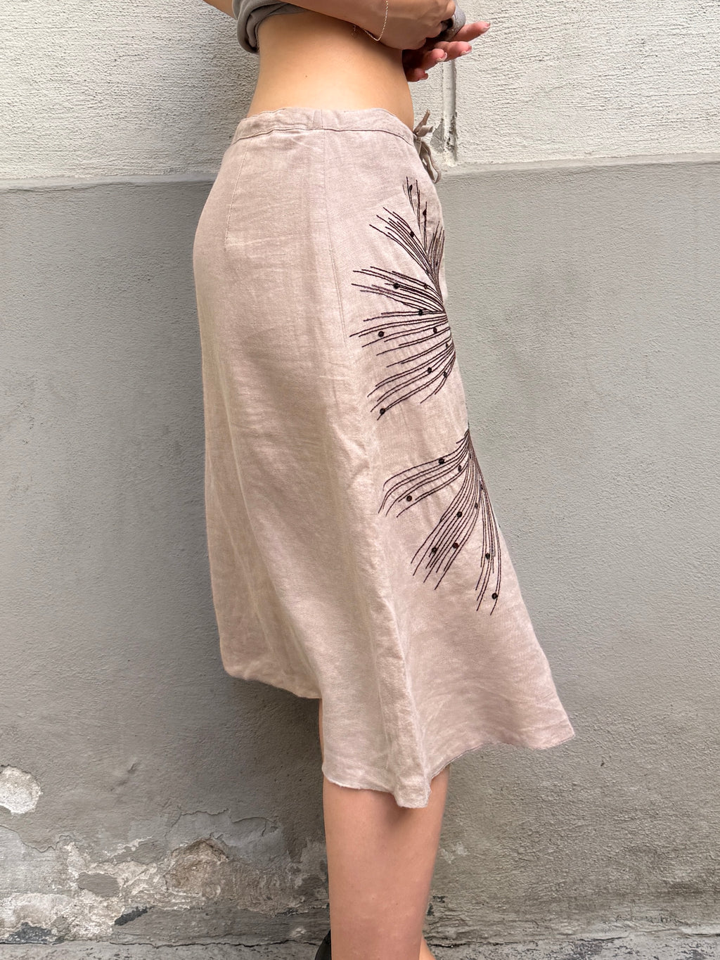 Vintage 100% Linen Knee Length Skirt S