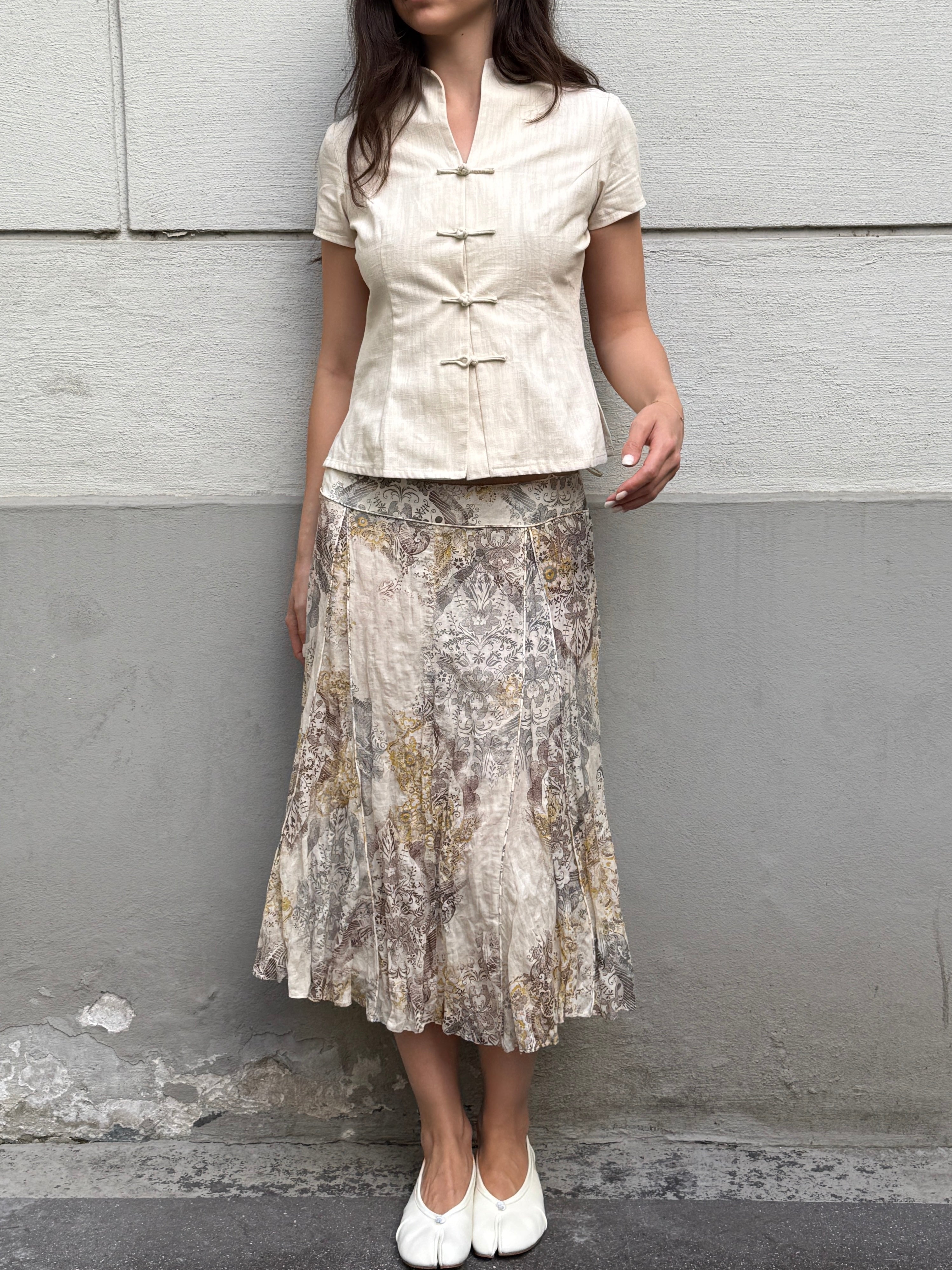 Vintage 100% Viscose Floral Printed Midi Skirt M/L