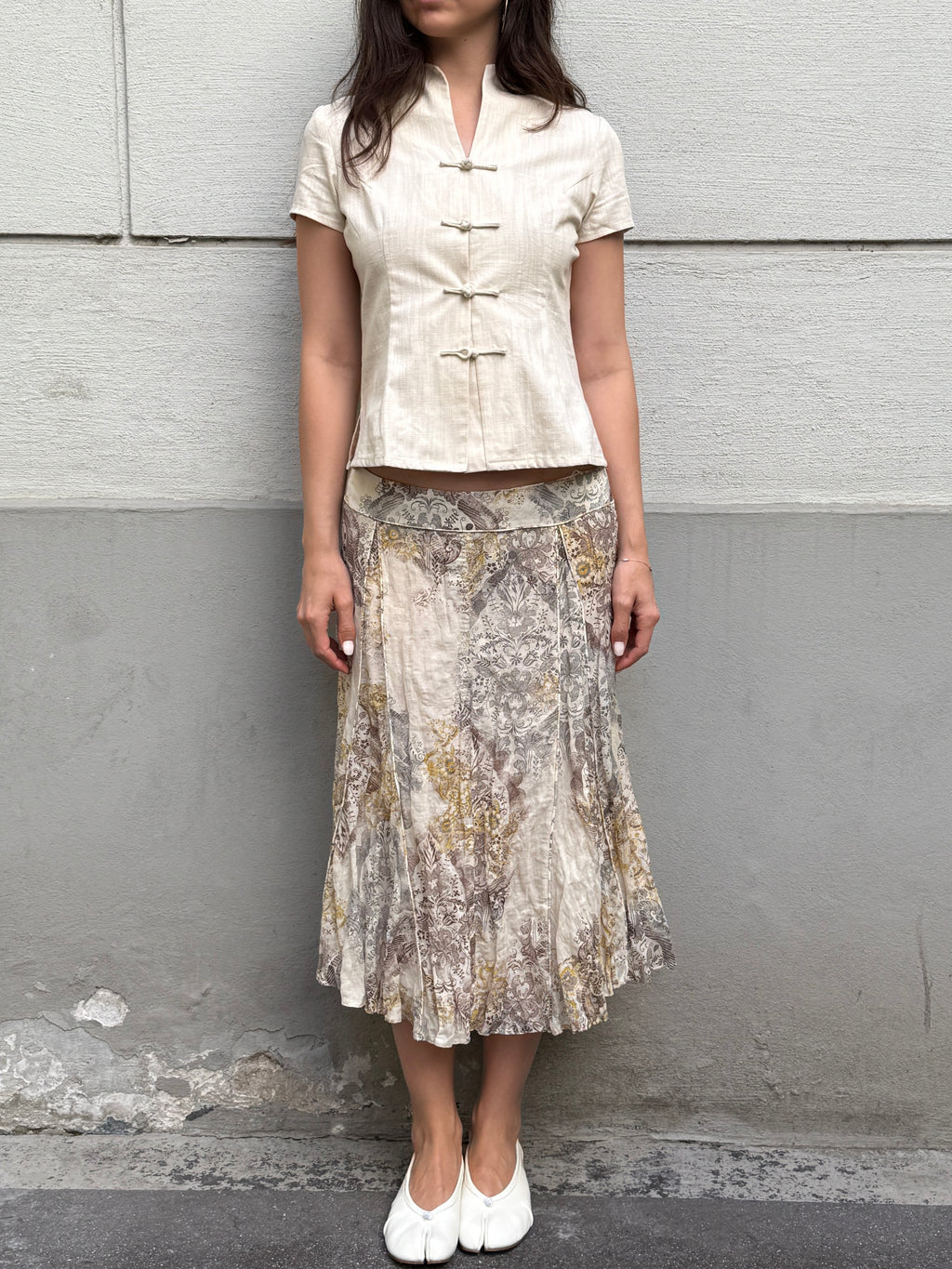 Vintage 100% Viscose Floral Printed Midi Skirt M/L