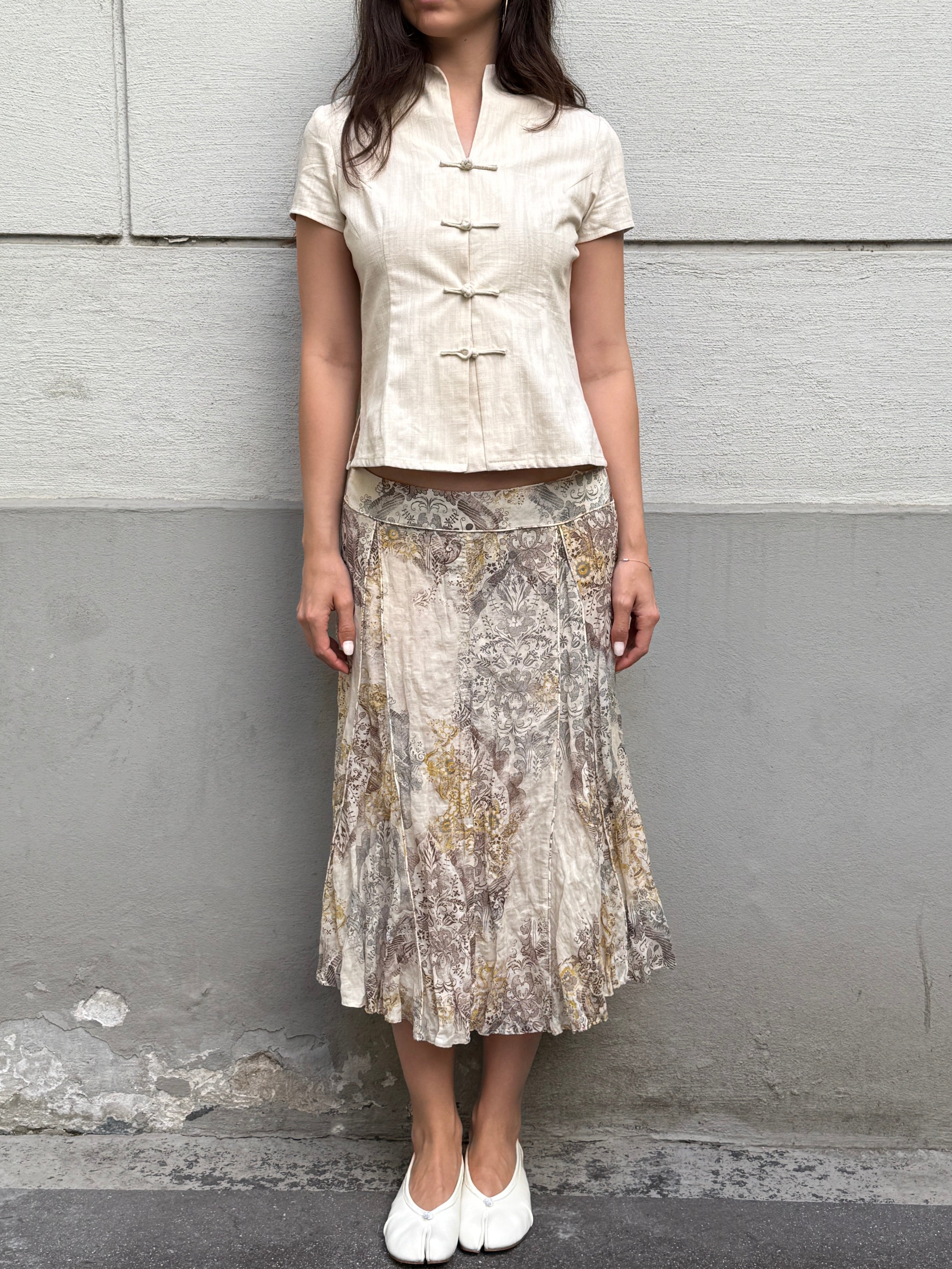 Vintage 100% Viscose Floral Printed Midi Skirt M/L