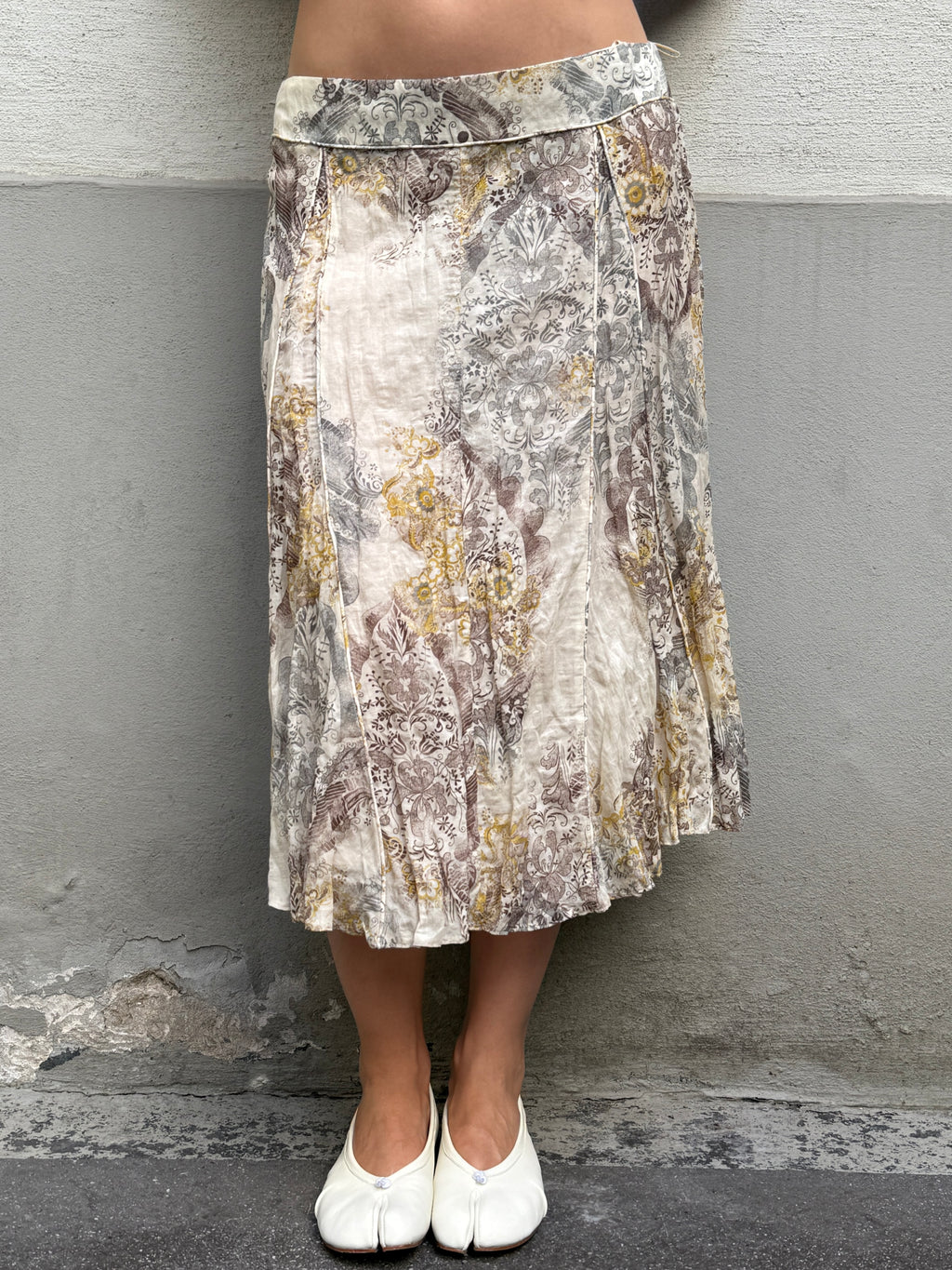 Vintage 100% Viscose Floral Printed Midi Skirt M/L
